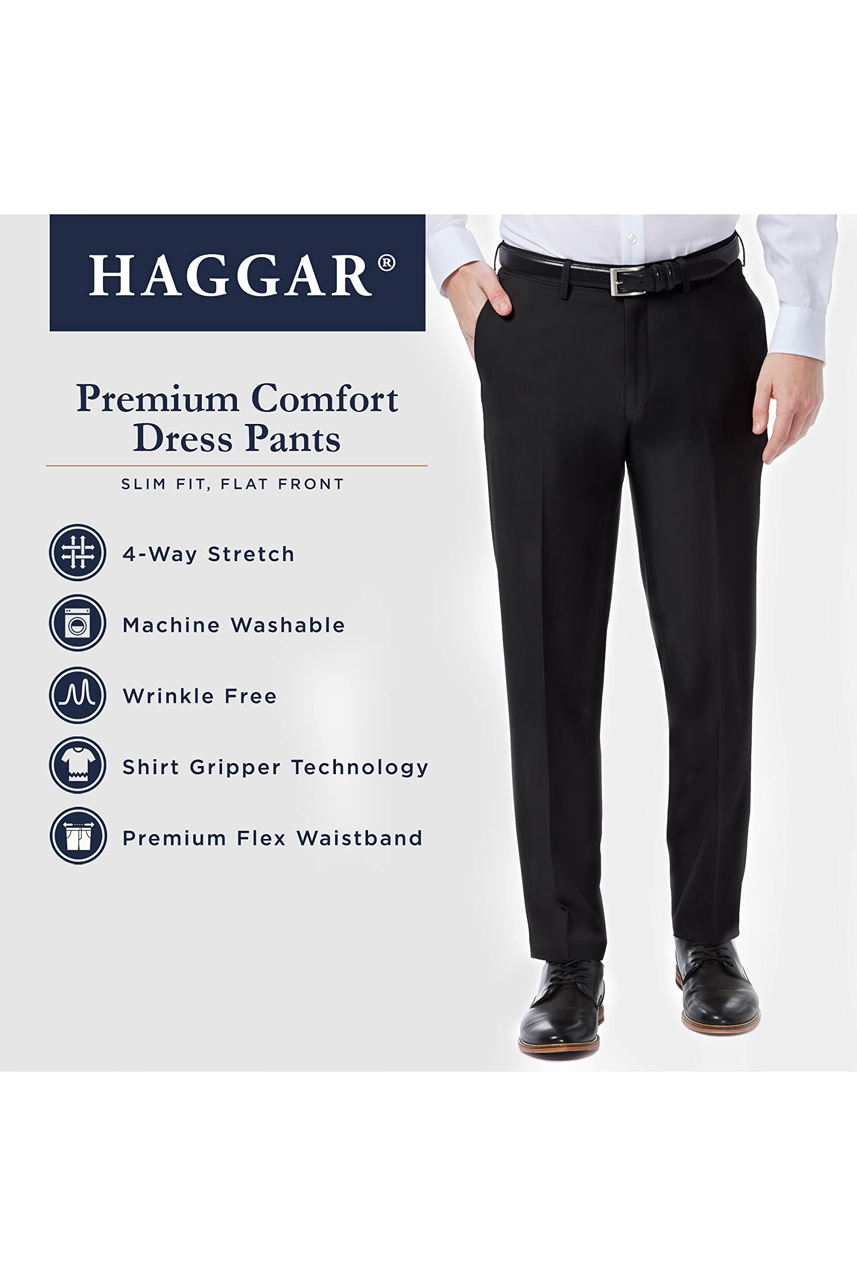 Haggar Mens Premium Comfort Dress Slim Fit Flat Front Pant, Grey, 38W X 32L