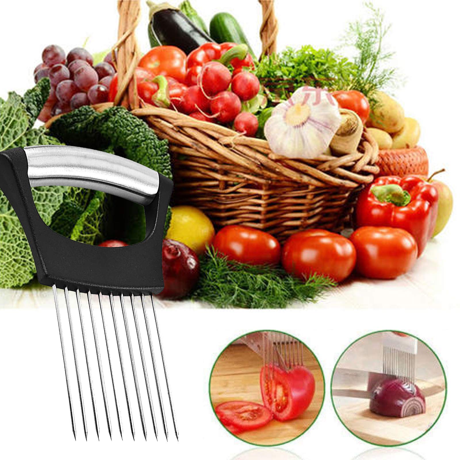 Stainless Steel Onion Holder For Slicing,Onion Cutter For Slicing And Storage Of Onions,Avocados,Eggs And Other Vegetables Black