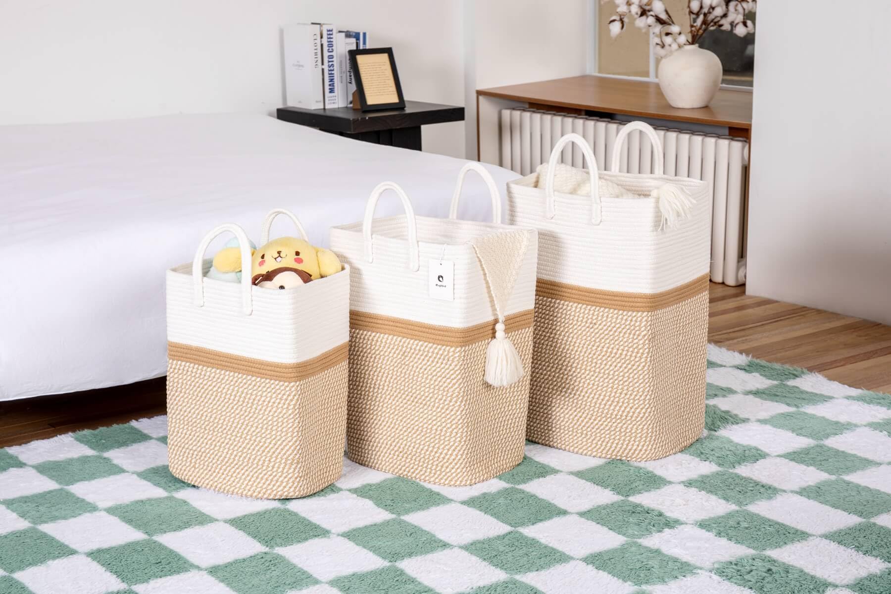 Tall Laundry Basket With Handles,Woven Cotton Rope Big Laundry Hamper Sorters,Versatile Storage For Dirty Clothes,Baby Toys,And