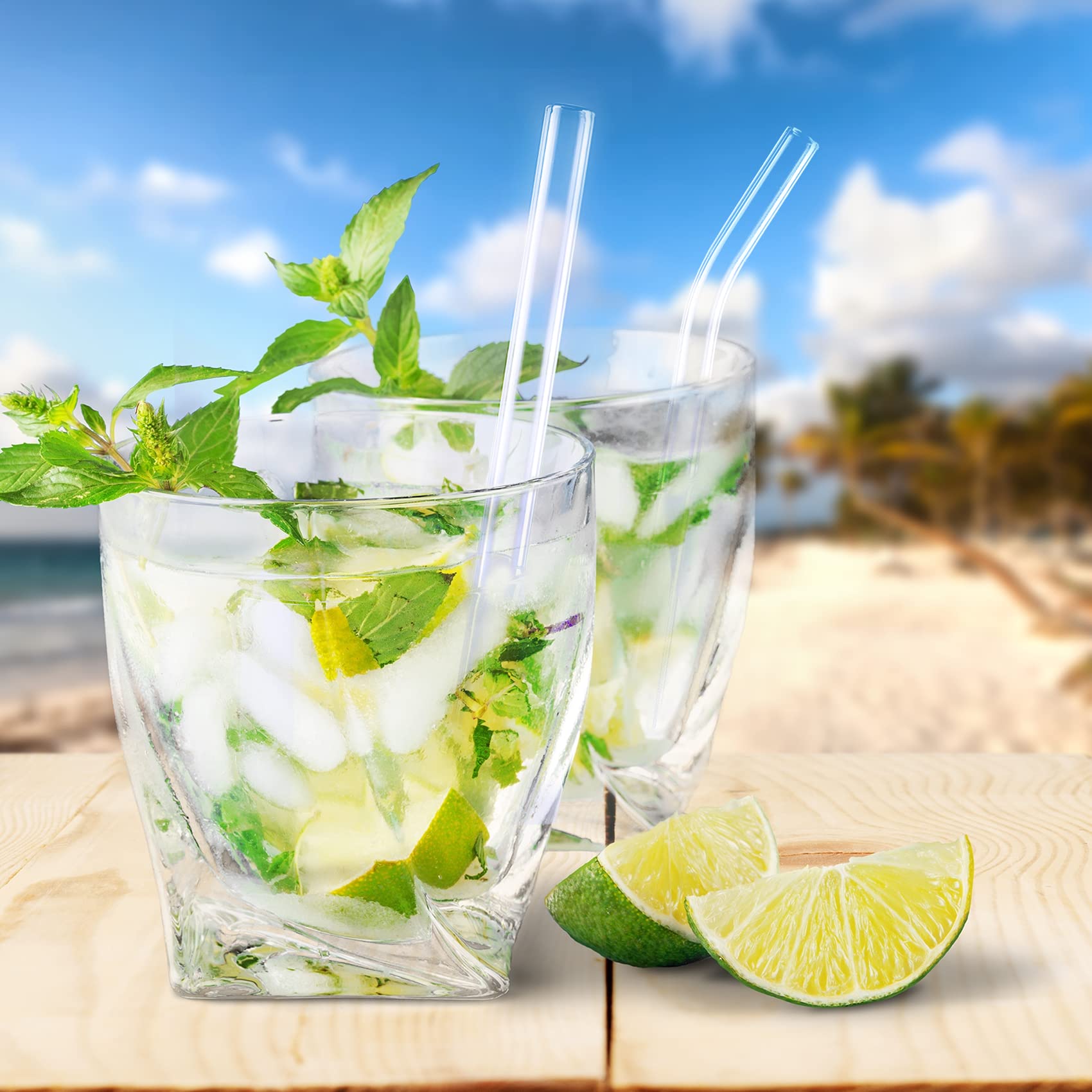 Antner 12 Pack Reusable Glass Straw, 8.5 '' X 10Mm Straight Clear Glass Drinking Straws For Hot & Cold Drinks, 2 Cleaning Brushe