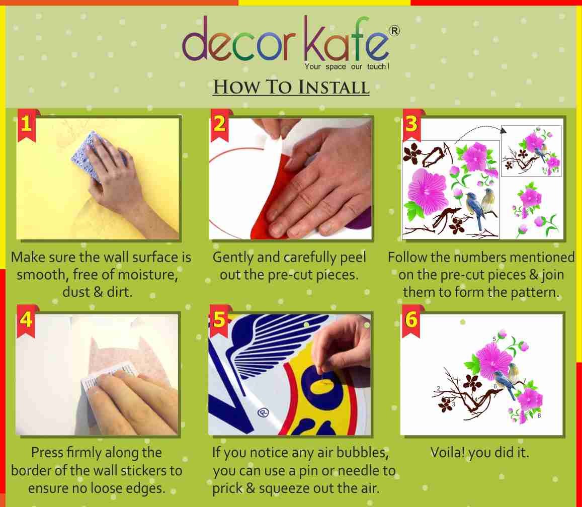 DECOR Kafe Home Decor Birds Swings on Tree Wall Sticker, Wall Sticker for Bedroom, Wall Art, Wall Poster (PVC Vinyl, 73 X 78 cm)