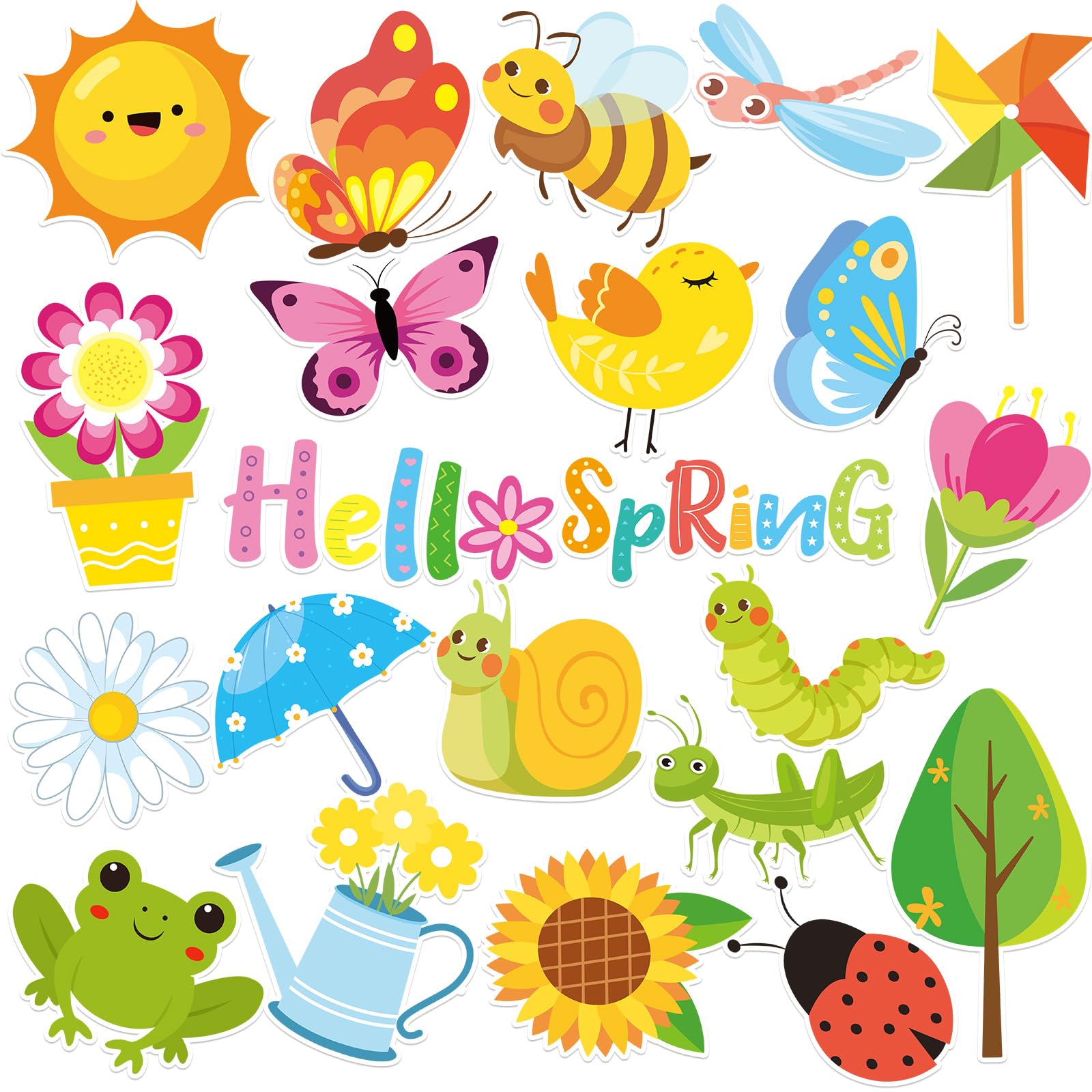 JULMELON Spring Magnets Decorations, 22pcs Hello Spring Flower Butterfly Reusable Cruise Door Magnets Stickers for Spring Easter
