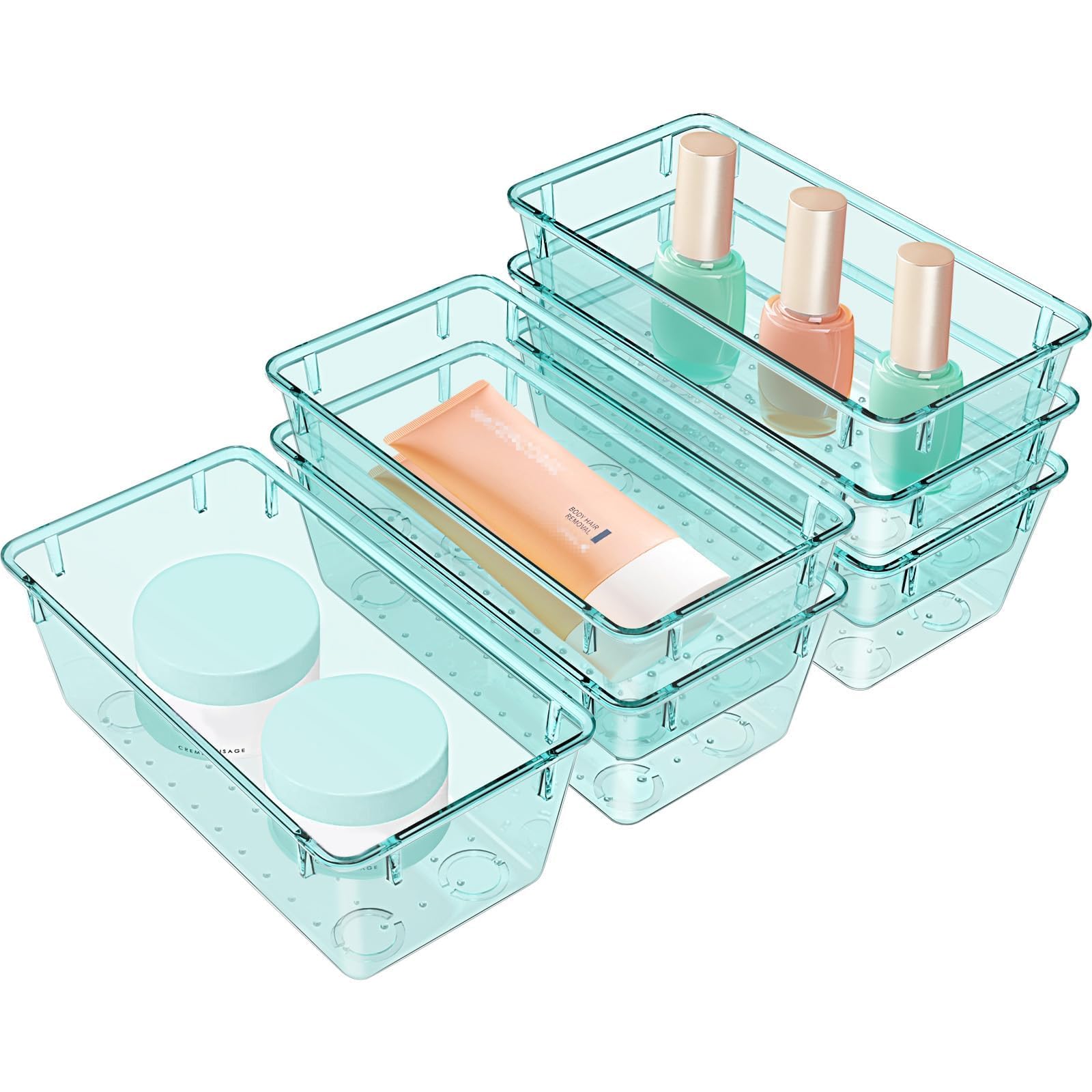 WOWBOX 6 PCS Plastic Drawer Organizer Set, Desk Drawer Divider Organizers and Storage Bins for Makeup, Jewelry, Gadgets for Kitc