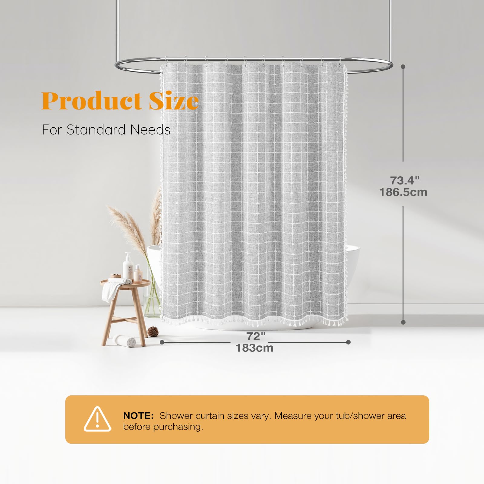 BTTN Boho Farmhouse Shower Curtain ?Linen Rustic Heavy Duty Fabric Shower Curtain Set with Tassel  Water Repellent  Bohemian Vintage Country Thick Cloth Shower Curtains for Bathroom  Gray/Grey  72x72