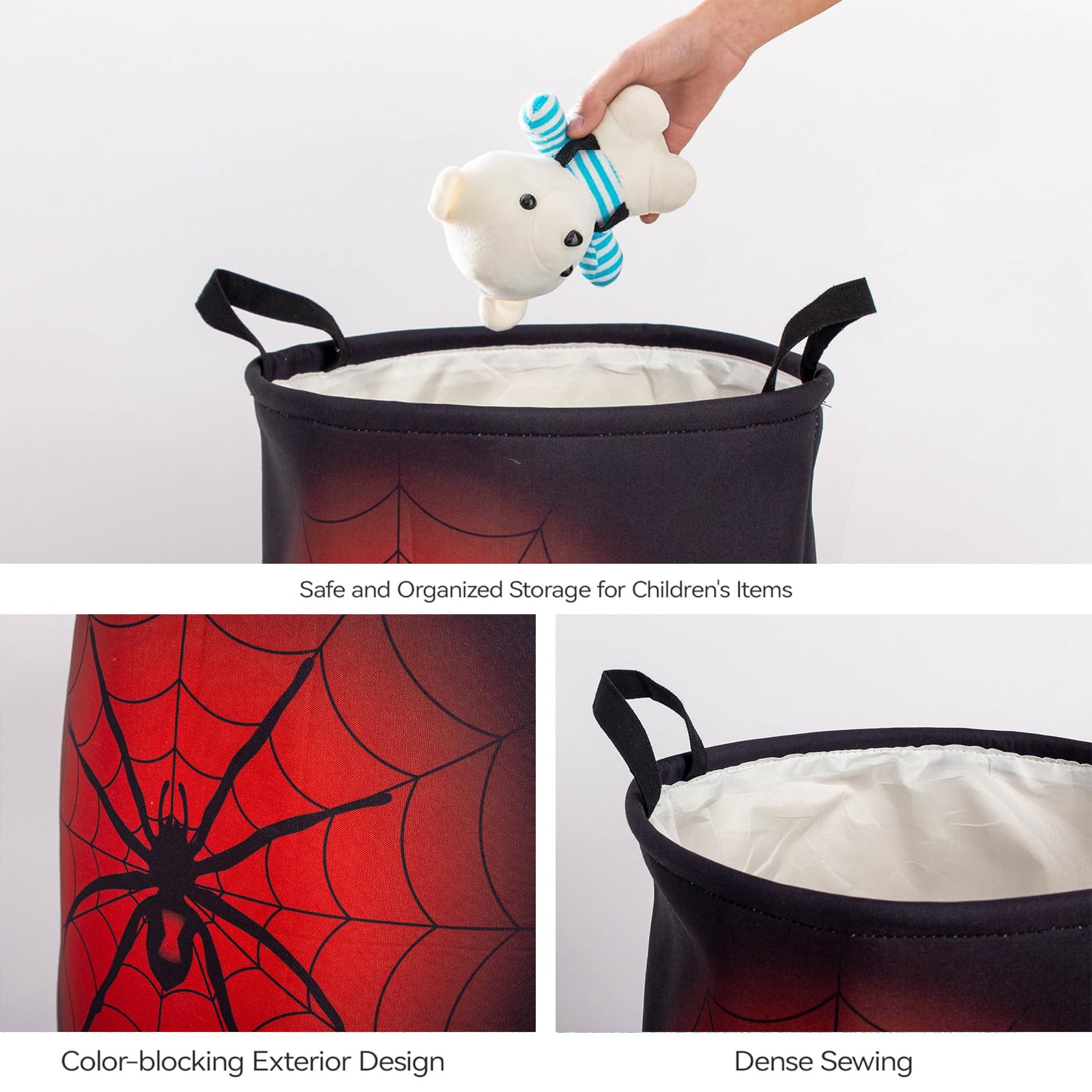 Black Red Spider Laundry Basket Foldable With Handles Tote Bag Waterproof Oxford Cloth Funny Laundry Hamper Clothes Storage Buck