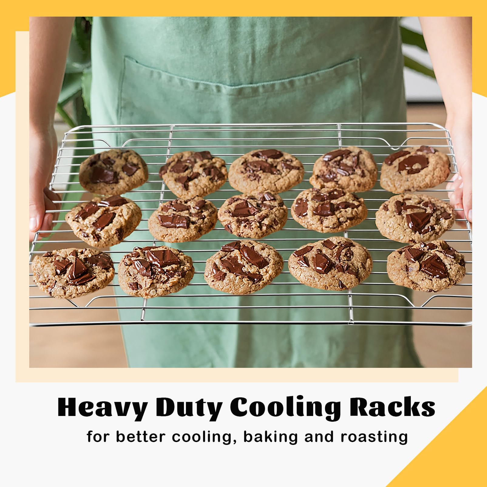 P&P Chef Cooling Rack Pack Of 2, Stainless Steel Baking Racks For Baking Roasting Grilling Drying, Rectangle 15.3''X11.25''X0.6'