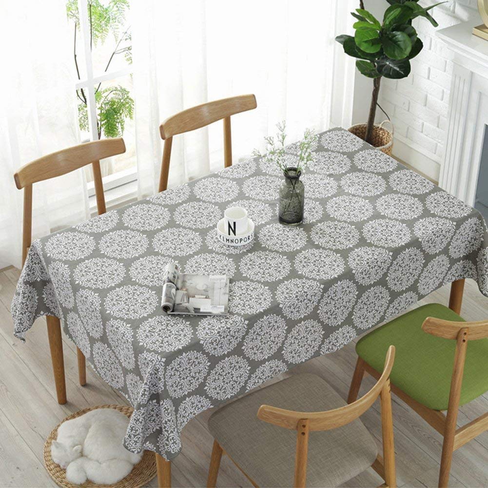 meioro Tablecloth Round Retro Tablecloths Grey Medallion Table Cloth Linen Table Cover for Dinner Home Restaurant Decor