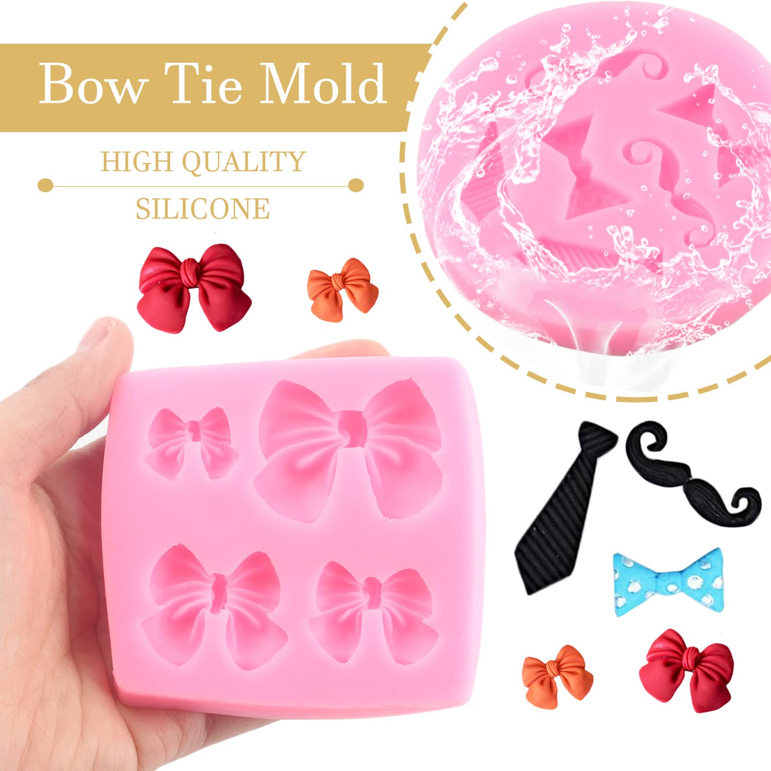 Zixiang Little Man Themed Cupcake Decoration Mold Mini Mustache Silicone Mold Tie Mold Bow Fondant Mold For Birthday Cake Decora
