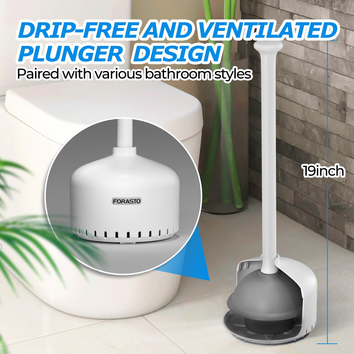 Forasto Toilet Plunger With Holder,Plungers For Bathroom With Holder,Heavy Duty Plunger With Cover,Bathroom Decor,Bathroom Acces