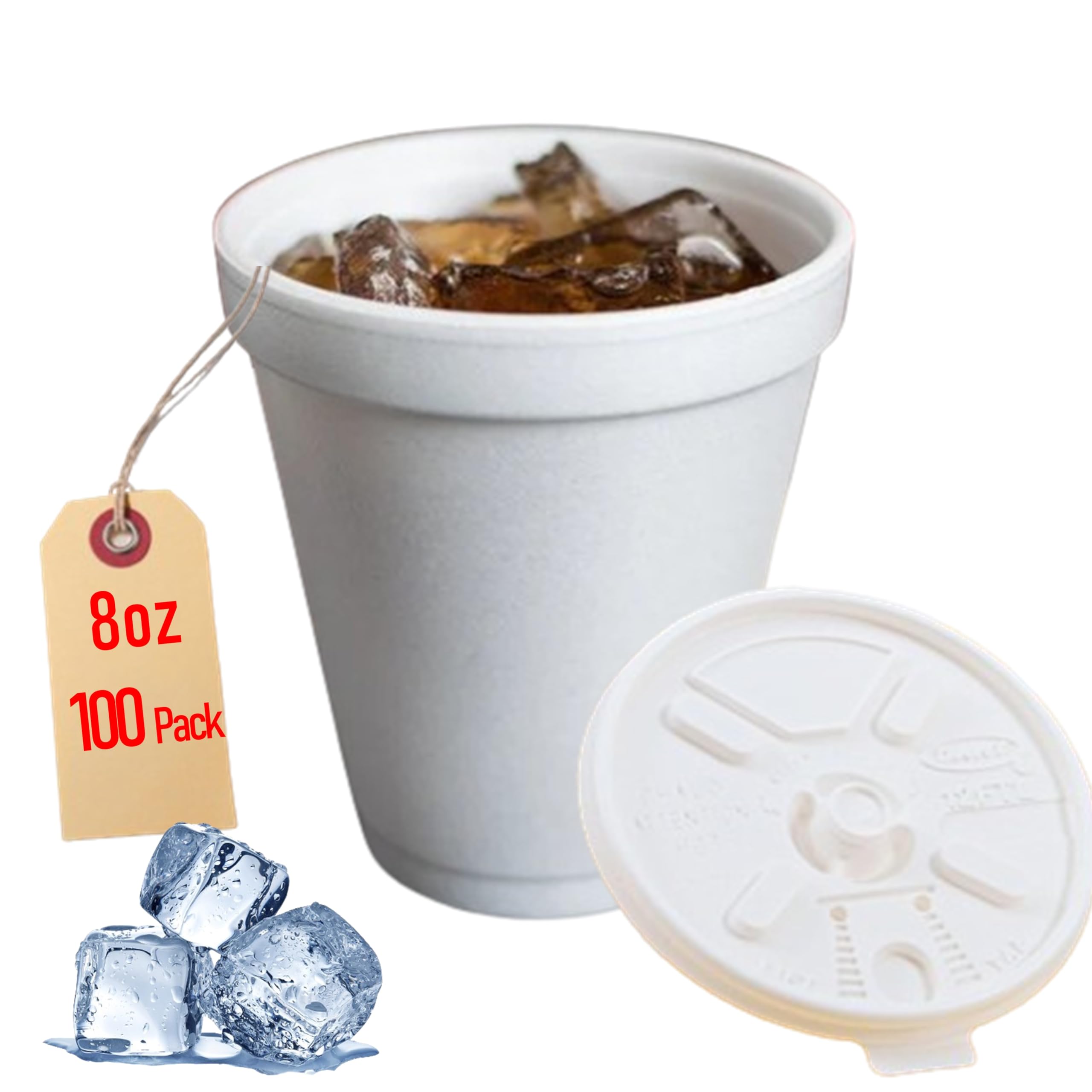 8Oz Foam Cups For Hot & Cold Drinks With Lids, Usa-Made 100-Pack - Ideal Styrofoam Coffee Cups, Insulating To-Go Cups For Soda,