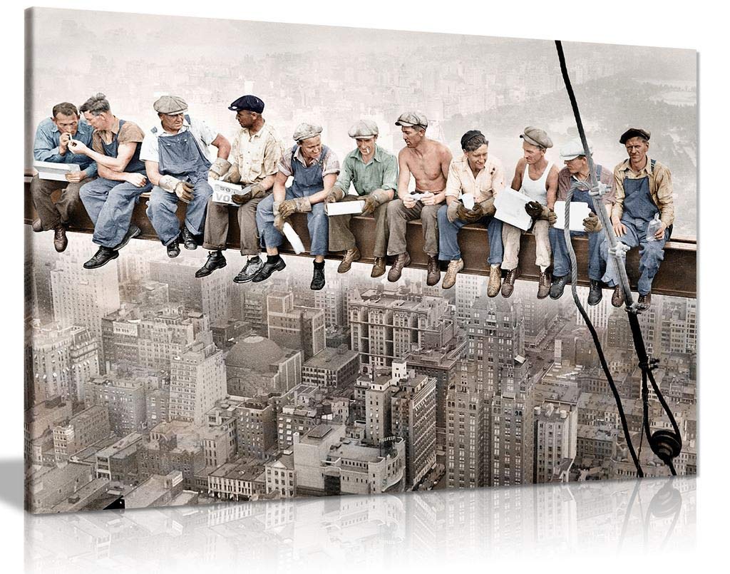 Panther Print Canvas Print, 46X31 Cm (18X12In), Lunch Atop Of A Skyscraper With Colour