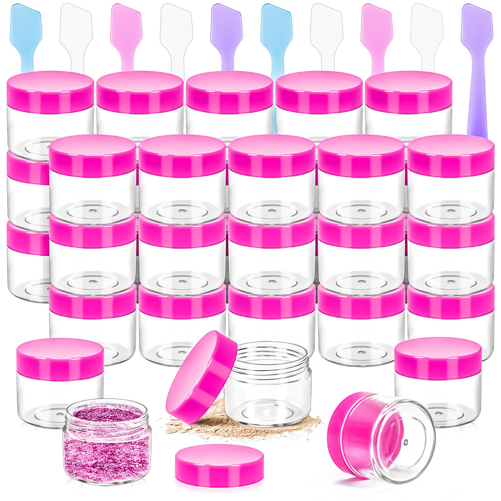 Motbach 35Pack 20G Small Plastic Cosmetic Containers With Lids, 0.7Oz Plastic Makeup Containers Jars With Spatulas, 20Ml Sample