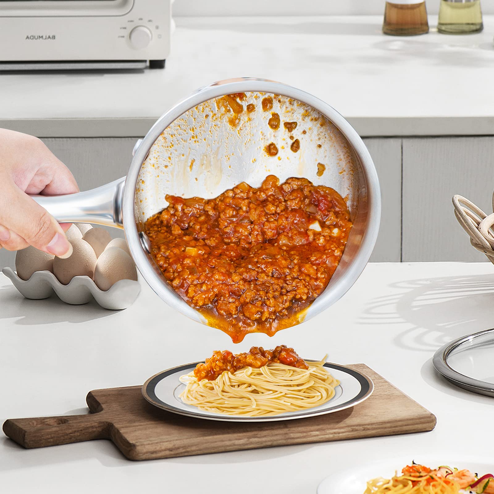 Deluxe Sauce Pan With Lid, 1 Quart Stainless Steel Saucepan With Stay-Cool Handle, Multipurpose Cooking Pot For Sauces Pasta, Su