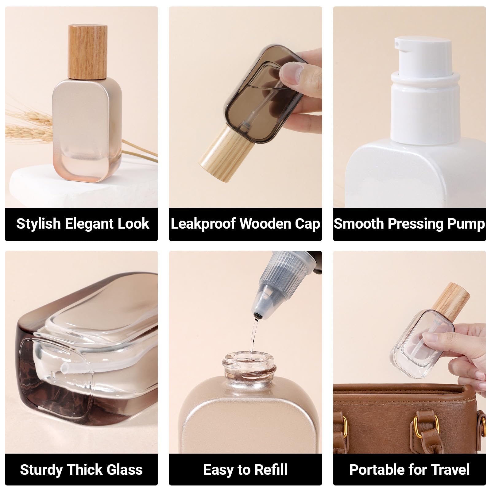 Segbeauty 1Oz Empty Glass Lotion Dispenser With Pump, 4Pcs Glass Travel Pump Bottle Refillable, 30Ml Mini Travel Lotion Containe