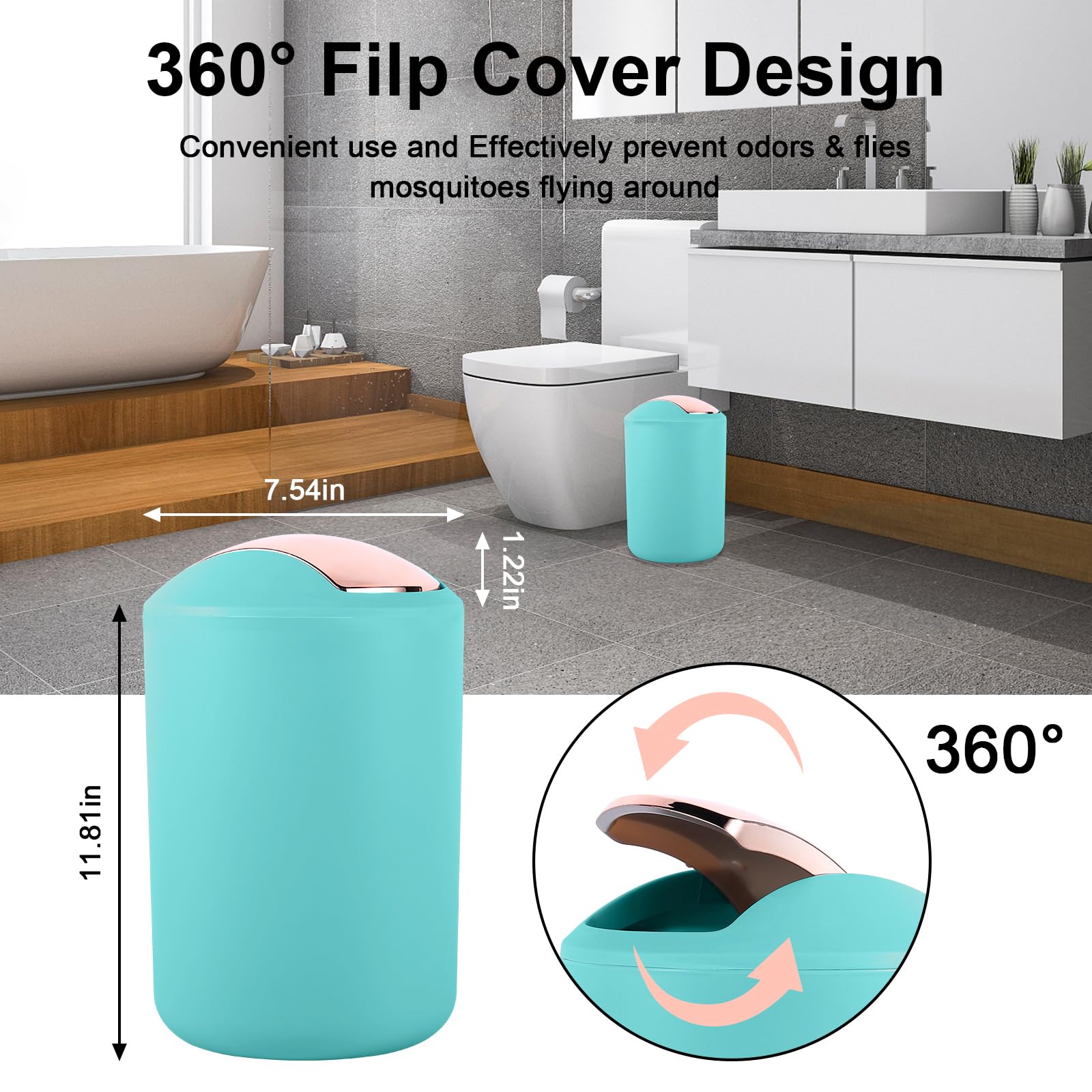 BSSN Teal Bathroom Accessories Set - 9 Piece Collection, Polypropylene & ABS, Includes Trash Can, Soap Dispenser, and More