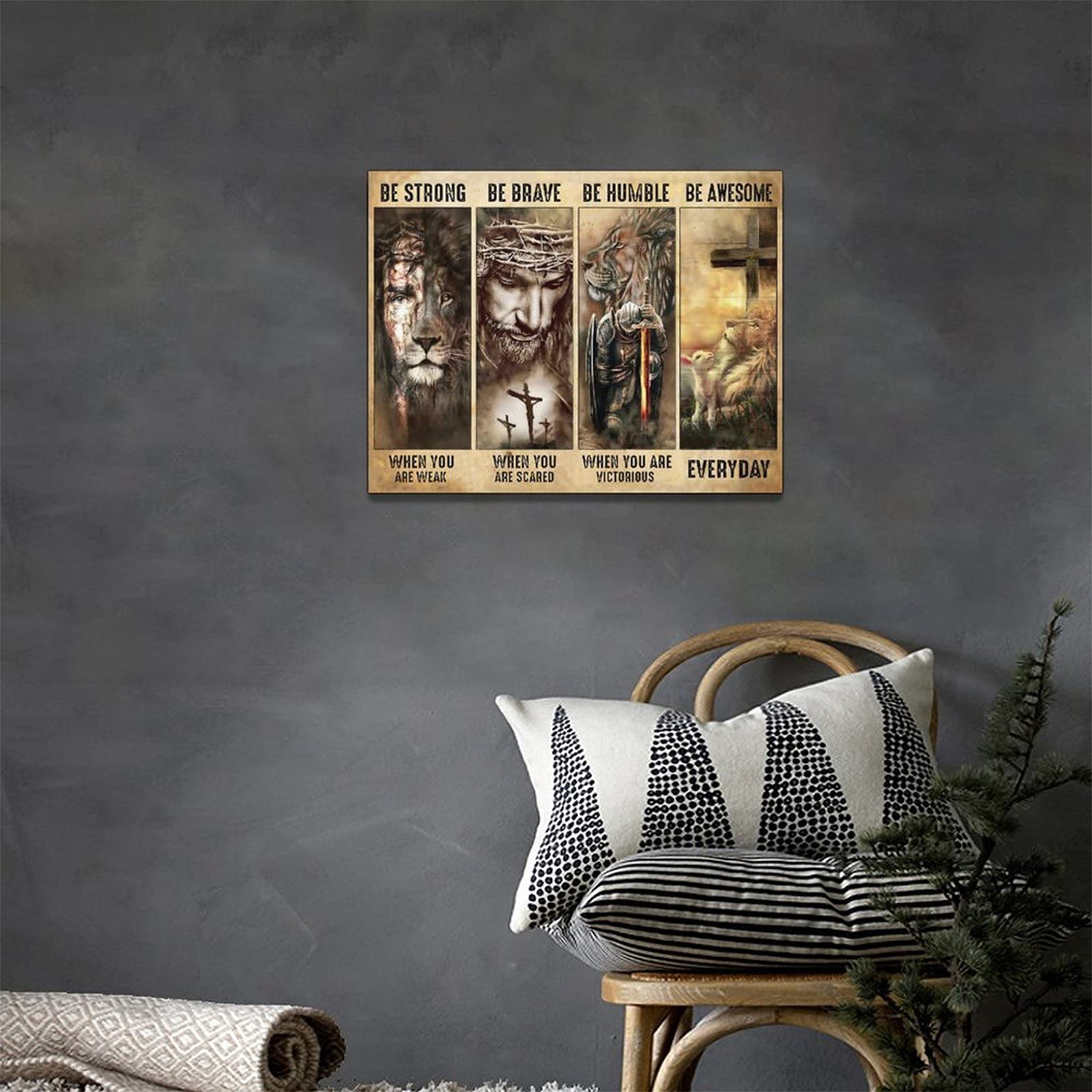 Jesus Decor Wall Art Christian Religious Painting Canvas Cross Warrior Lion And Lamb Be Brave Prints Artwork Best Gift Inspirati