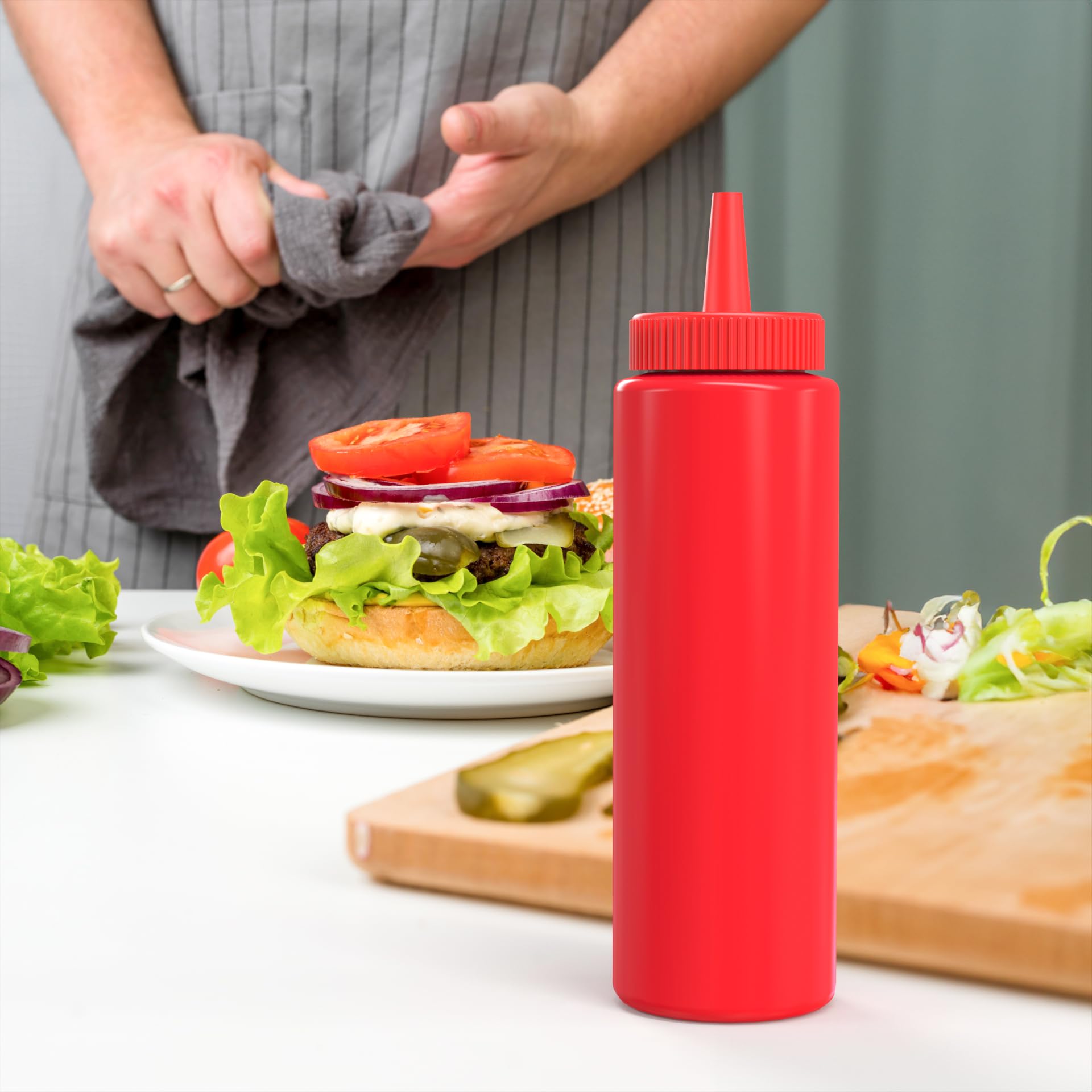 Brightfrom Condiment Squeeze Bottles, Red 8 Oz Empty Squirt Bottle With Wide Neck - Great For Ketchup, Mustard, Syrup, Sauces, D