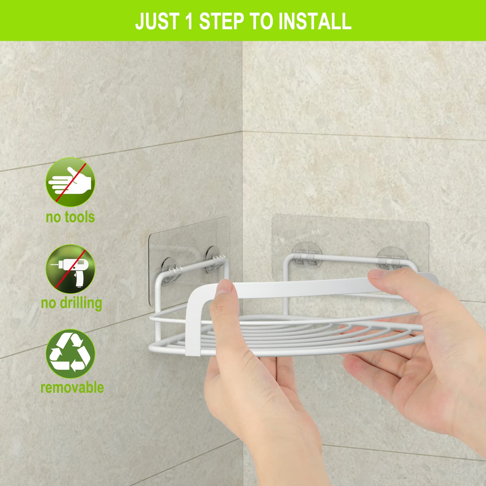 Steugo 2-Pack Corner Shower With 4 Hooks Adhesive, Bathroom Shower Rack Rust Resistant Sus304 Stainless Steel For Dorm Bathroom