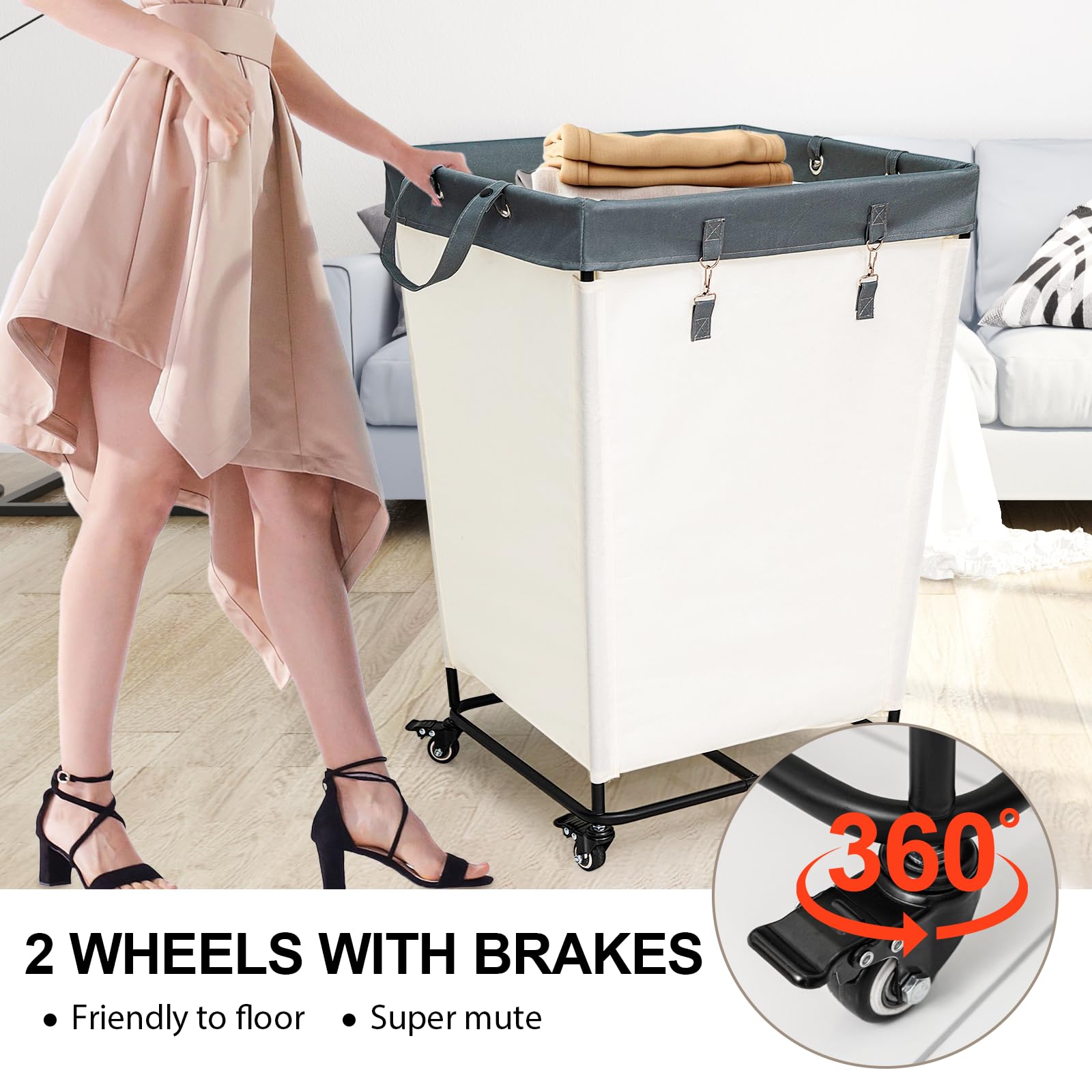 55 Gallons Laundry Basket With Wheels,Rolling Laundry Hamper, 210L Extra Large Laundry Basket, Dirty Clothes Hamper With Removab
