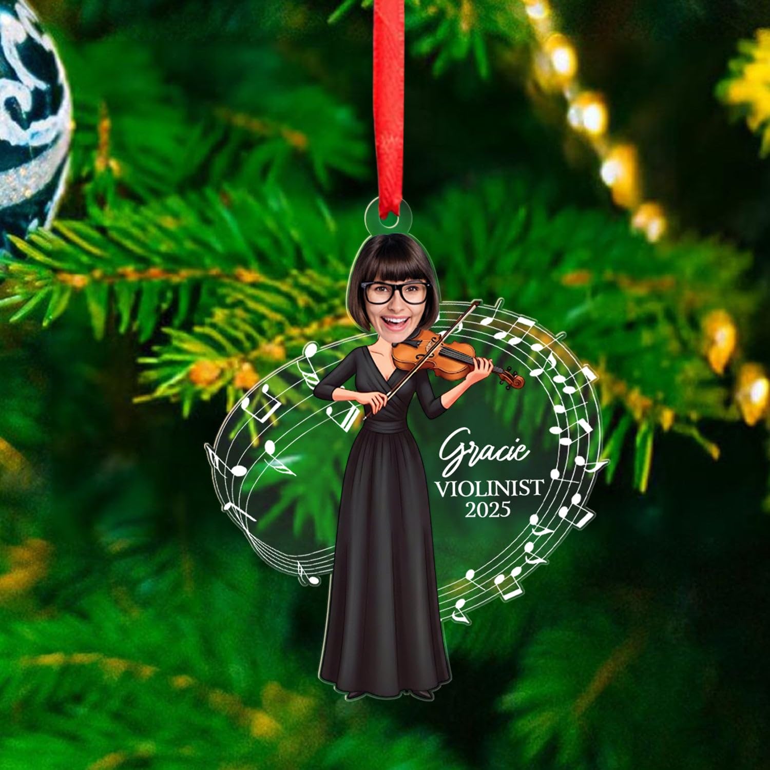 Violinist Shape Acrylic Ornament, Custom Violin Player Women Ornament, Female Musician Face Photo Keepsake Gift, Violin Instrume