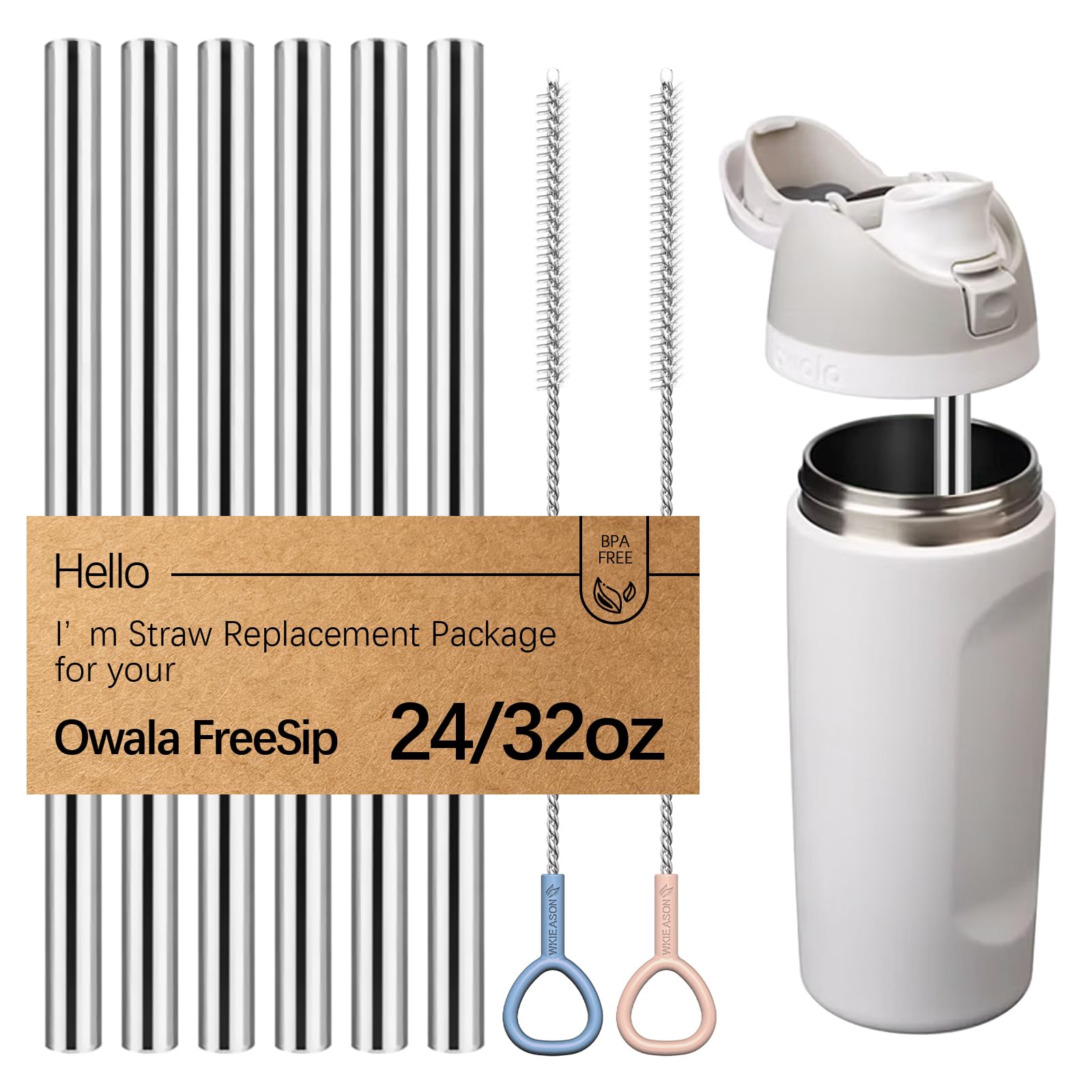 WK IEASON 6 Pcs Reusable Straws for Owala FreeSip/Flip 24oz 32oz