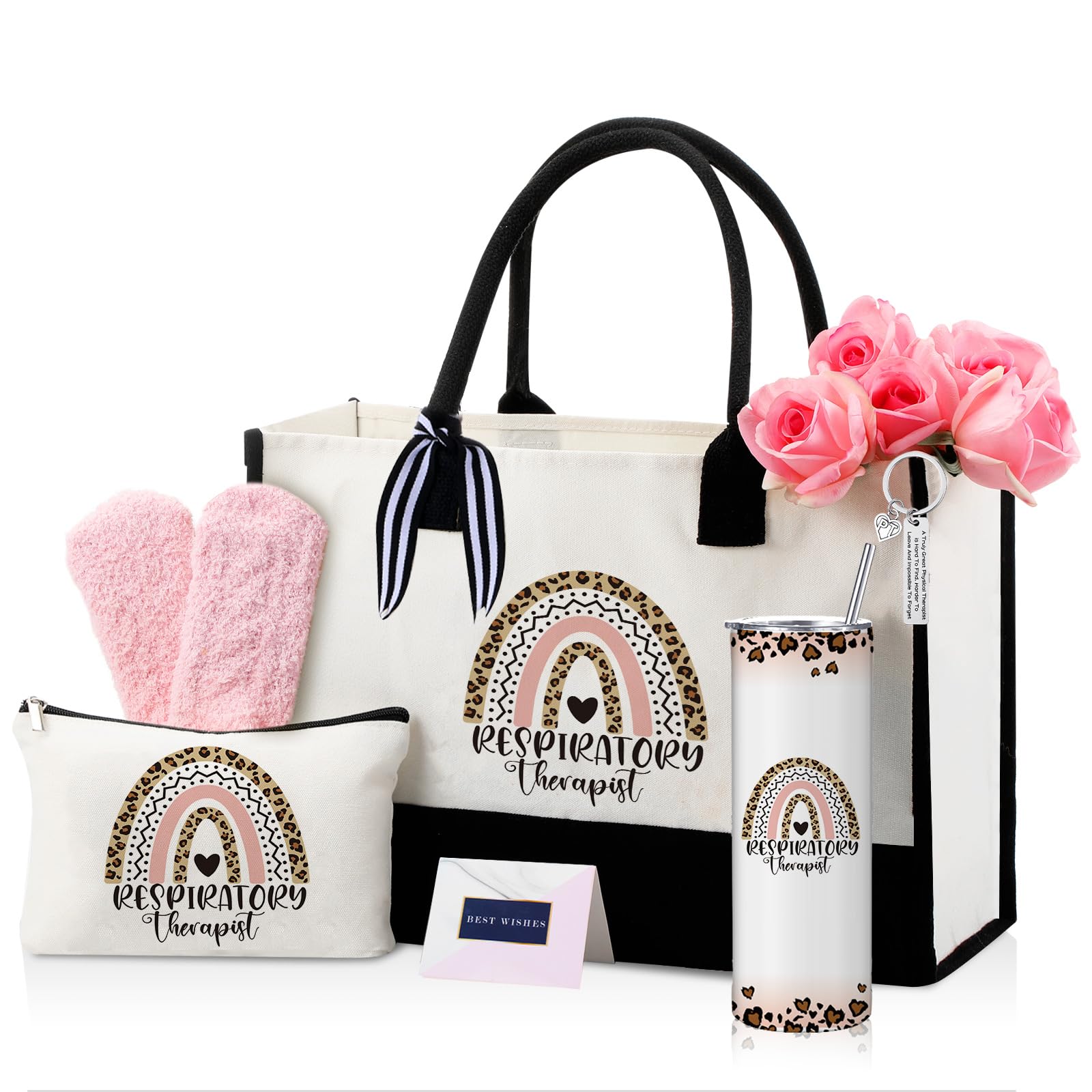 Geiserailie 8 Pcs Respiratory Therapist Appreciation Gifts for Women Including Large Tote Bag Cosmetic Bags Tumbler Cup Plush So