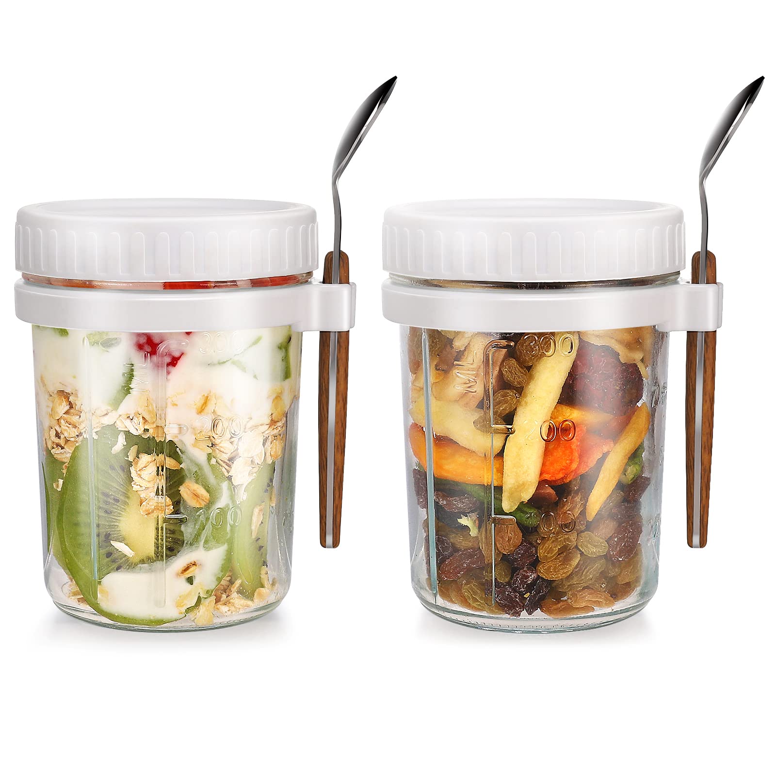 Xigugo Overnight Oats Jars, Overnight Oats Container With Lid And Spoon, 16 Oz Cereal, Milk, Vegetable And Fruit Salad Storage C
