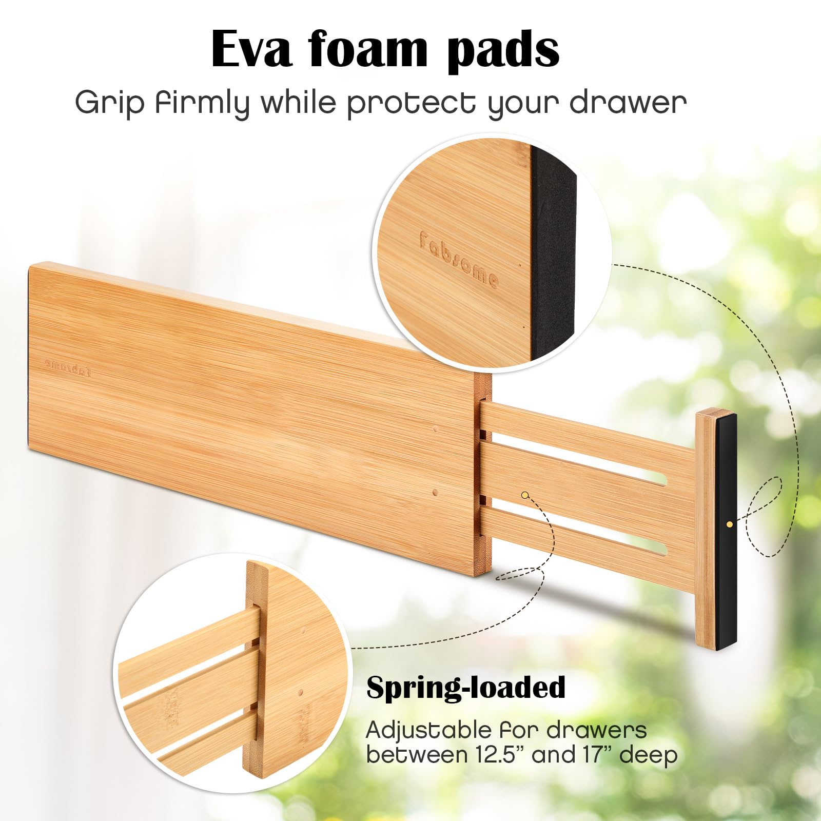 Fabsome Dresser Drawer Organizers 6 Pack, 4.65'' High Adjustable from 12.5-17 Bamboo Drawer Dividers for Clothing Baby Clothes,