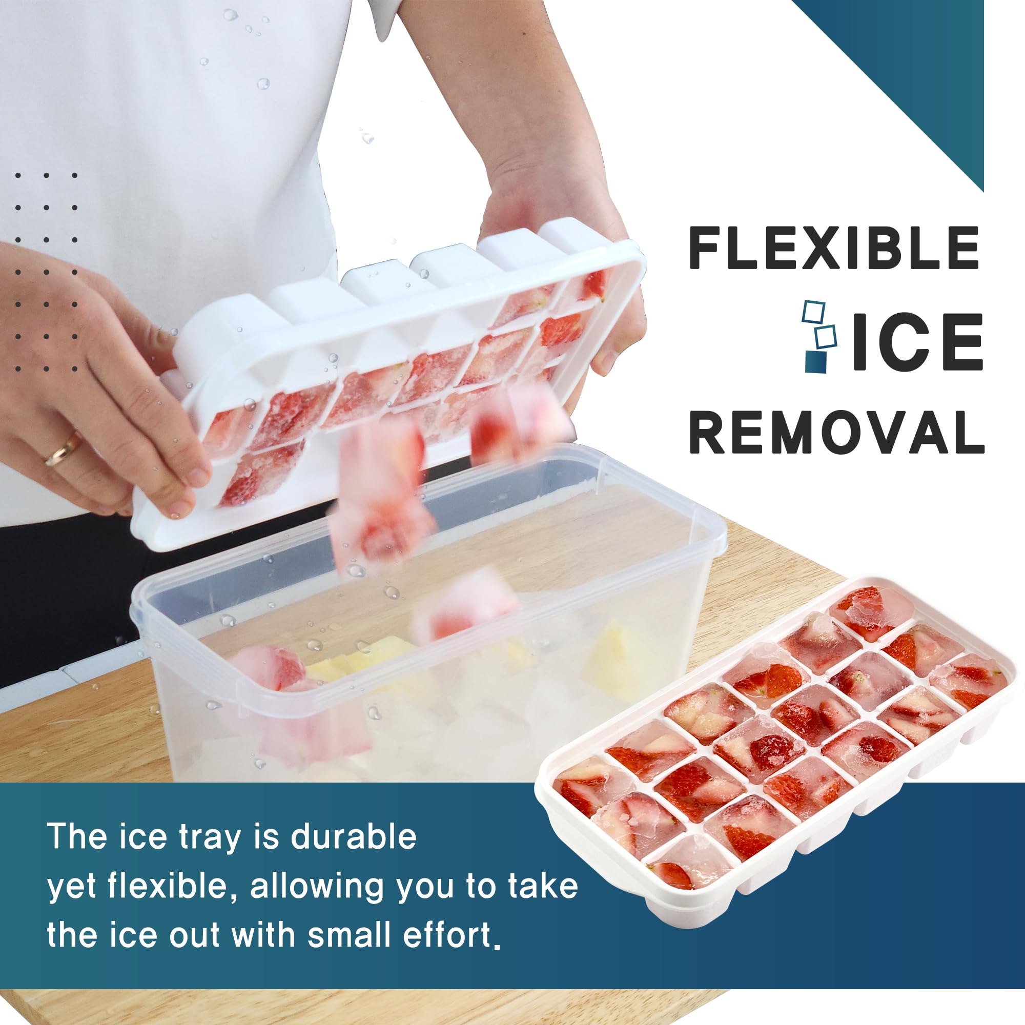 Ice Cube Bin Bucket Trays - Ice Holder, Container, Storage For Freezer, Refrigerator With Scoop, Lids