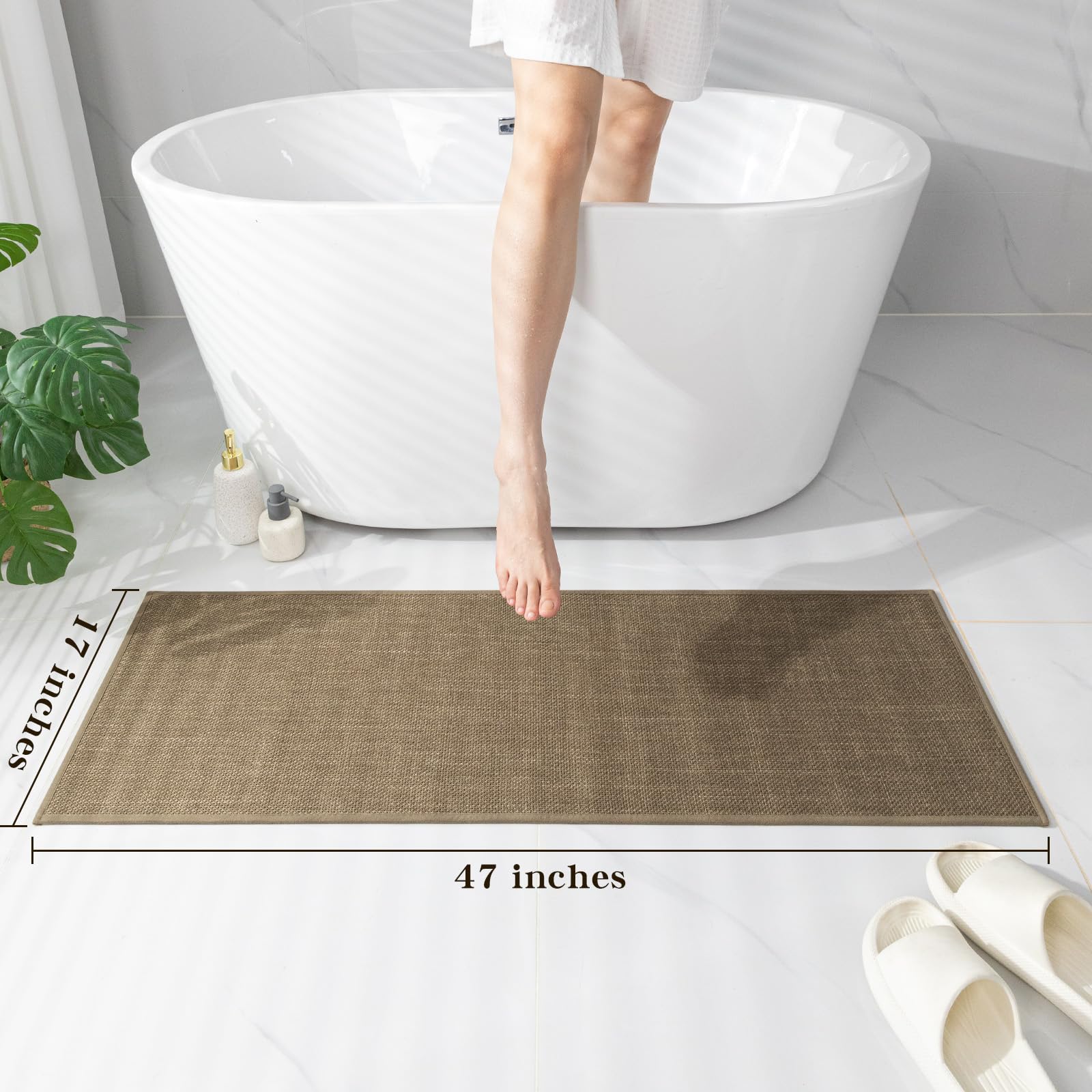 Chakme Bathroom Rugs Mat 47X17, Ultra Thin Non Slip Bath Mat Runner Quick Dry Absorbent Bath Mat For Bathroom Floor, (Dark Beige