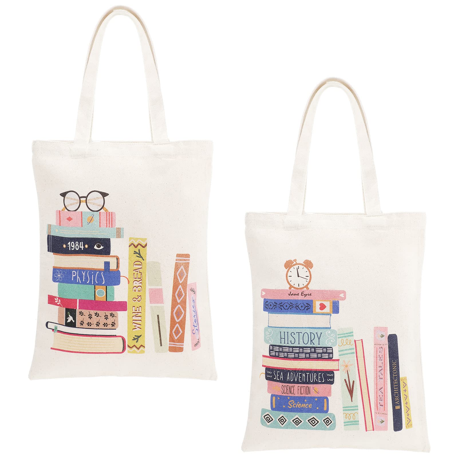 Oudain 2 Pcs Library Book Bag Cute Canvas Tote Bag Book Lovers Gifts for Christmas, Thanksgiving, Birthday Gifts for Women, Libr