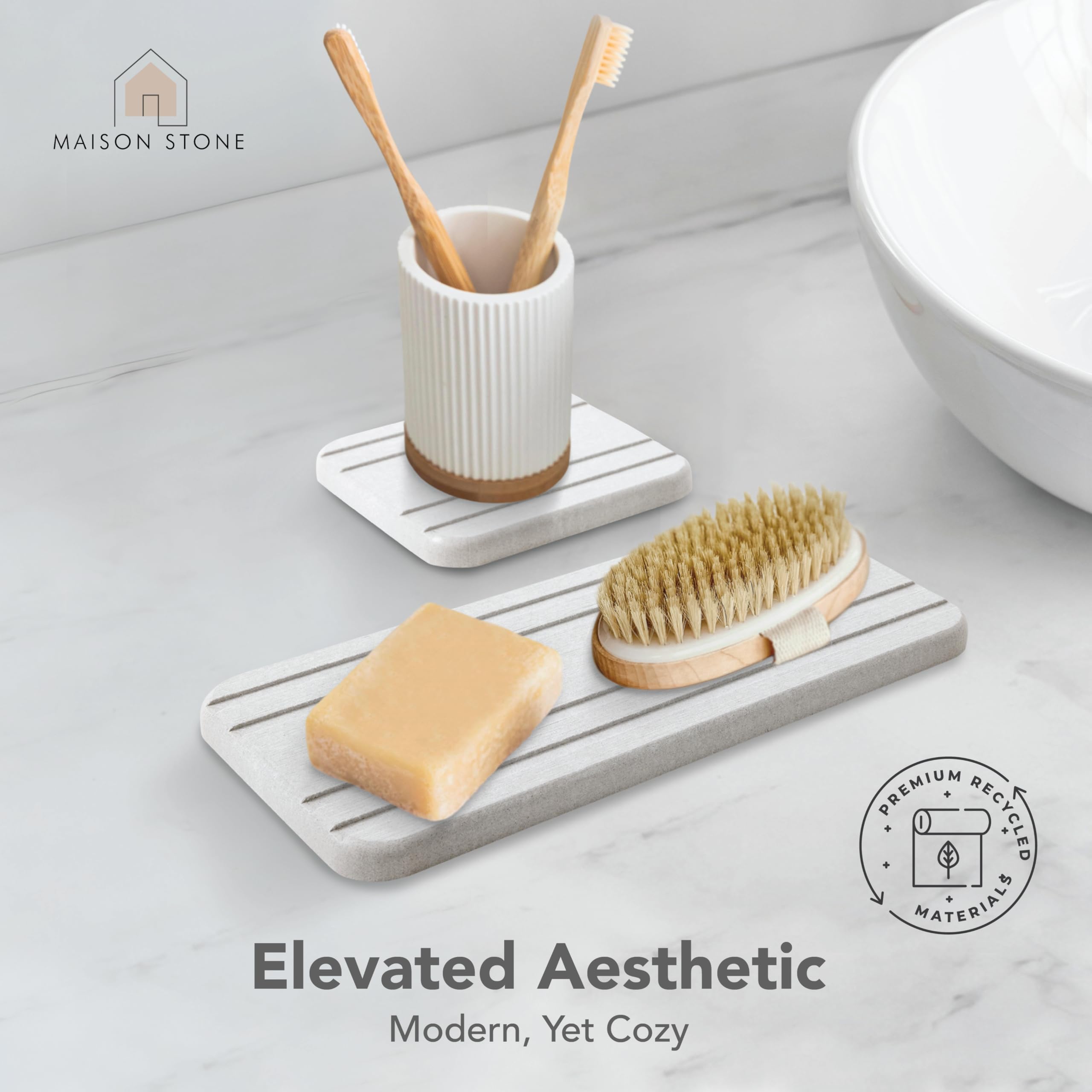 Maison Stone Bathroom Tray W/Bonus Vanity Tray. Absorbent Bathroom Trays For Counter. Multipurpose 8X4 Countertop Tray. Perfume