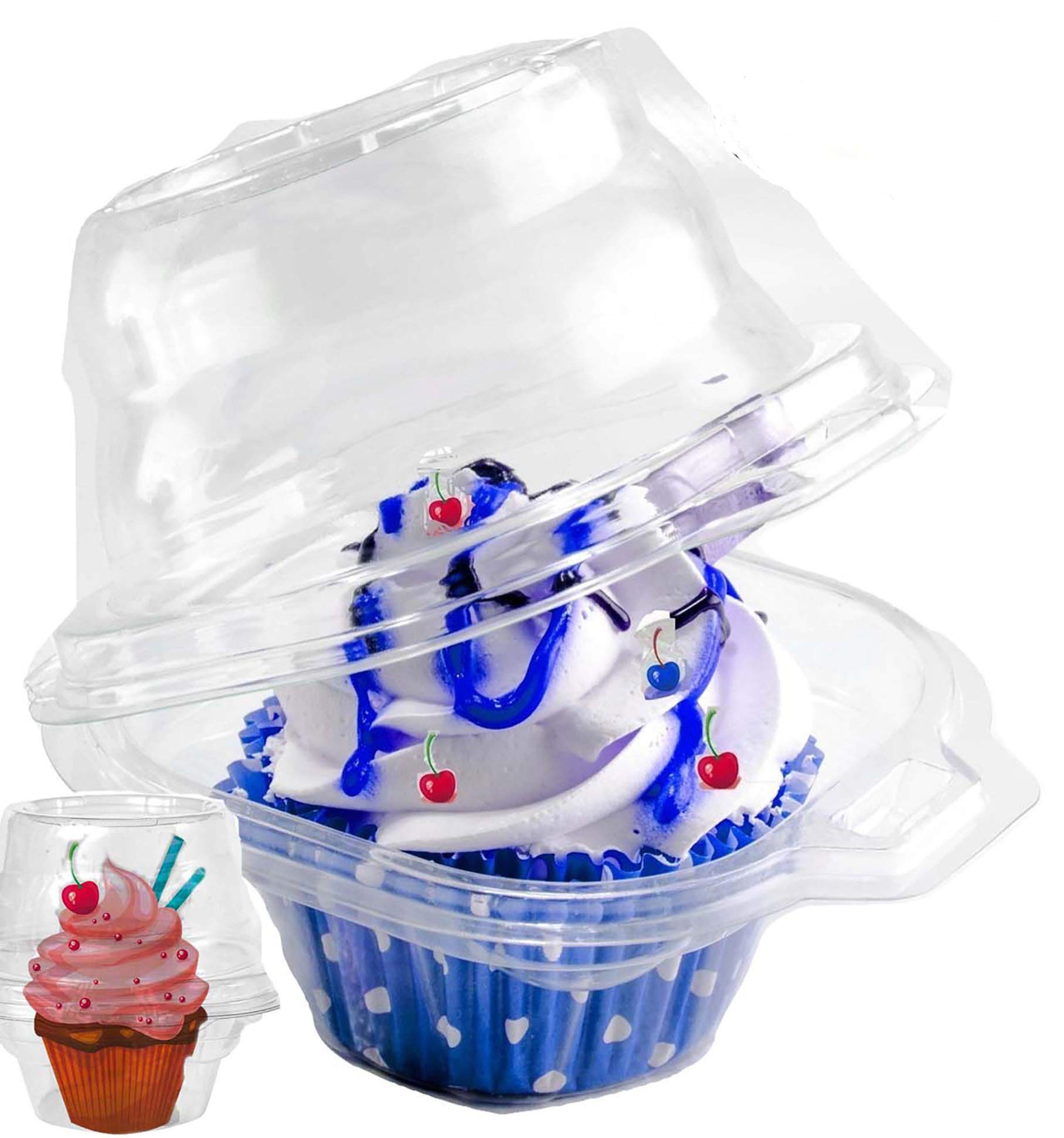 Pizety Pack Of 50 Individual Cupcake Containers Strong And Sturdy Clear Plastic Cupcake Muffin Containers Disposable 1 Compartme