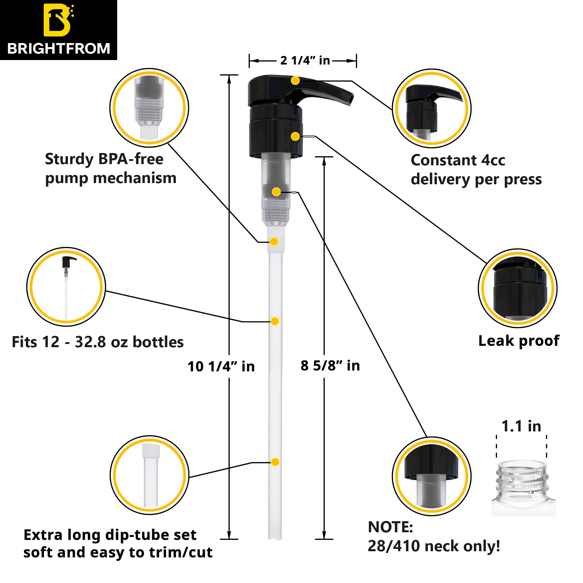 Universal Dispensing Pump  Perfect for Shampoo & Conditioner 1L /33.8 OZ - Fits for Most Popular Brands Bottles or any Refillable Bottles from 12oz to 33.8oz with 28/410 Neck Size  2 Pack  White/Black