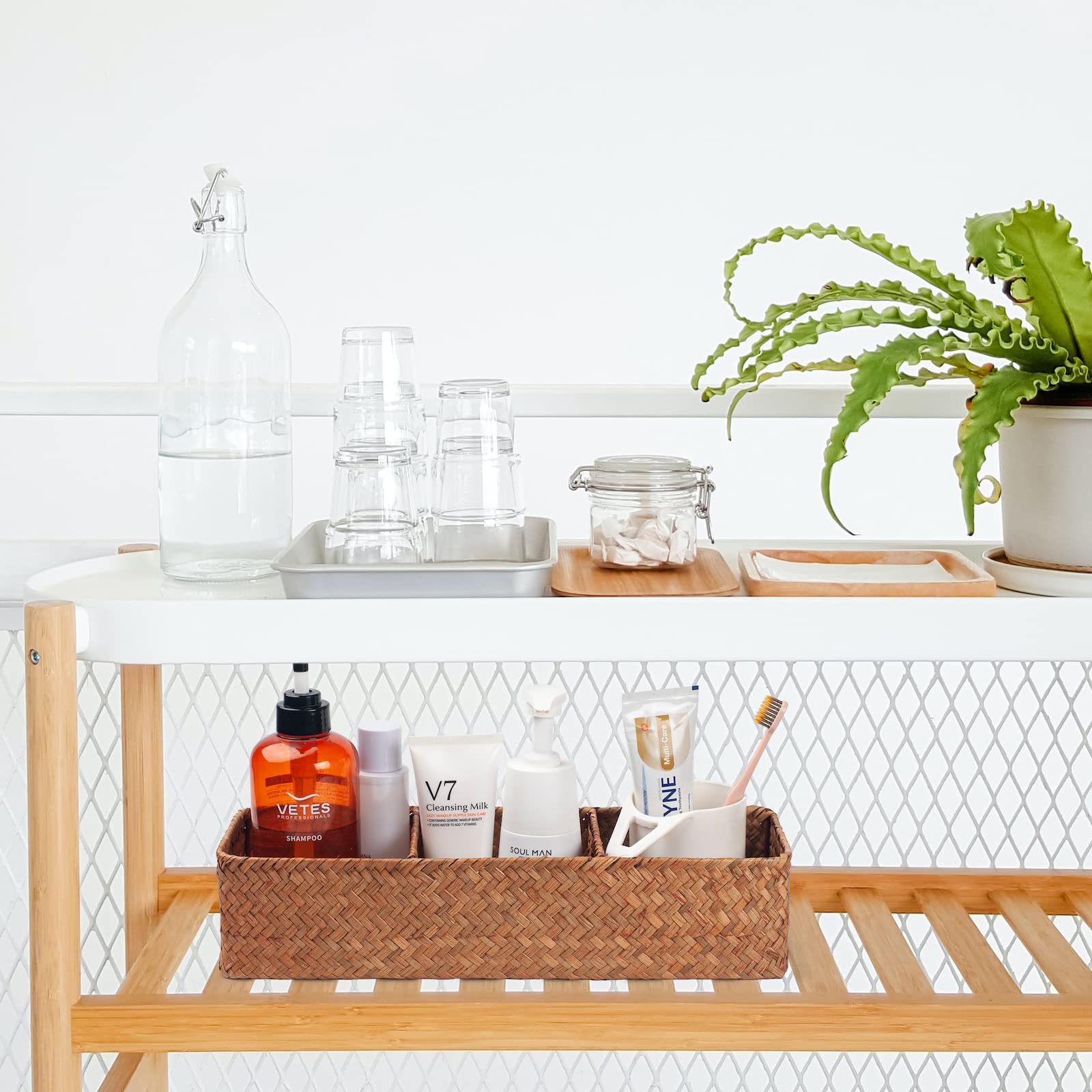 Seagrass Storage Basket Woven Shelf Baskets For Bathroom Vanity Dresser Organizer 14.6Inch X 4.7Inch X 3.1Inch