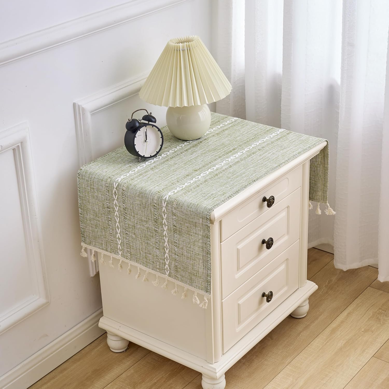 Hovix Green Tassel Table Cover Cloth, Multipurpose Dustproof Cover Towel for Bedside Table, TV Unit, Microwave, Washing Machine 
