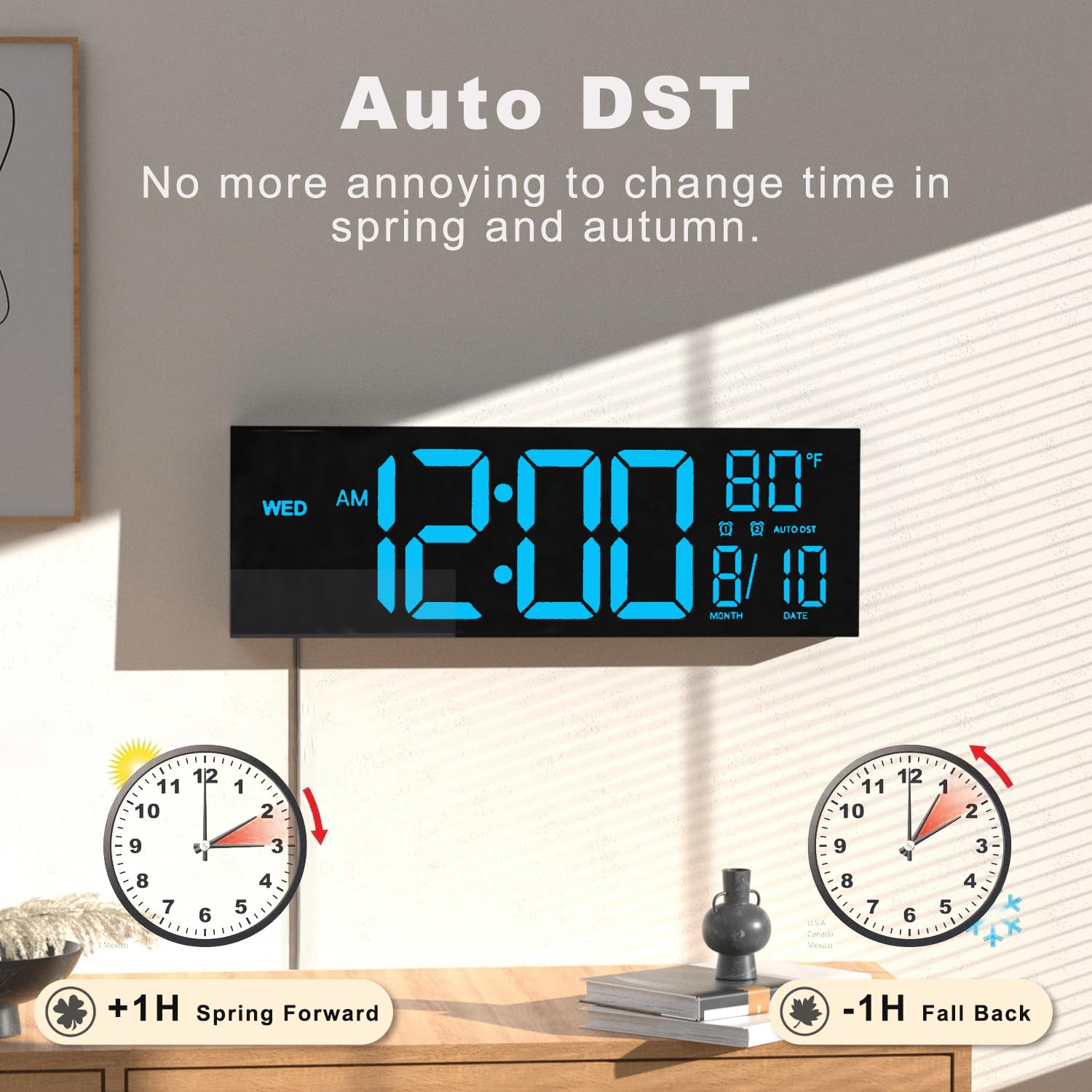 JALL 16  Large Digital Wall Mount Clock, Count Down Timer, Alarm, Big LED, DST, Temperature for Living Room Classroom Desk, Xmas