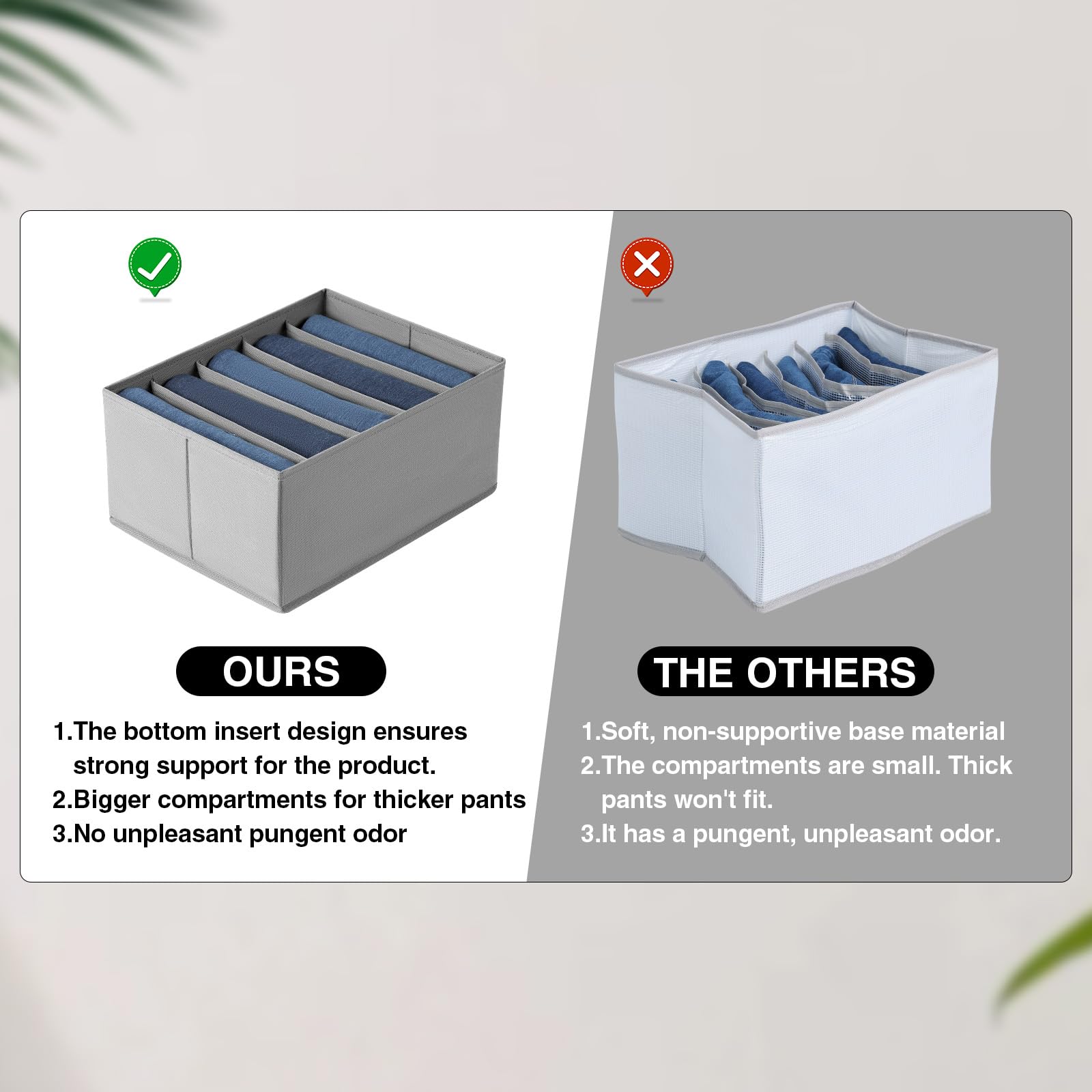 DIMJ Wardrobe Clothes Organizer, Drawer Organizers for Clothing with 5 Compartments, Fabric Closet Organizer for Clothes, Jeans