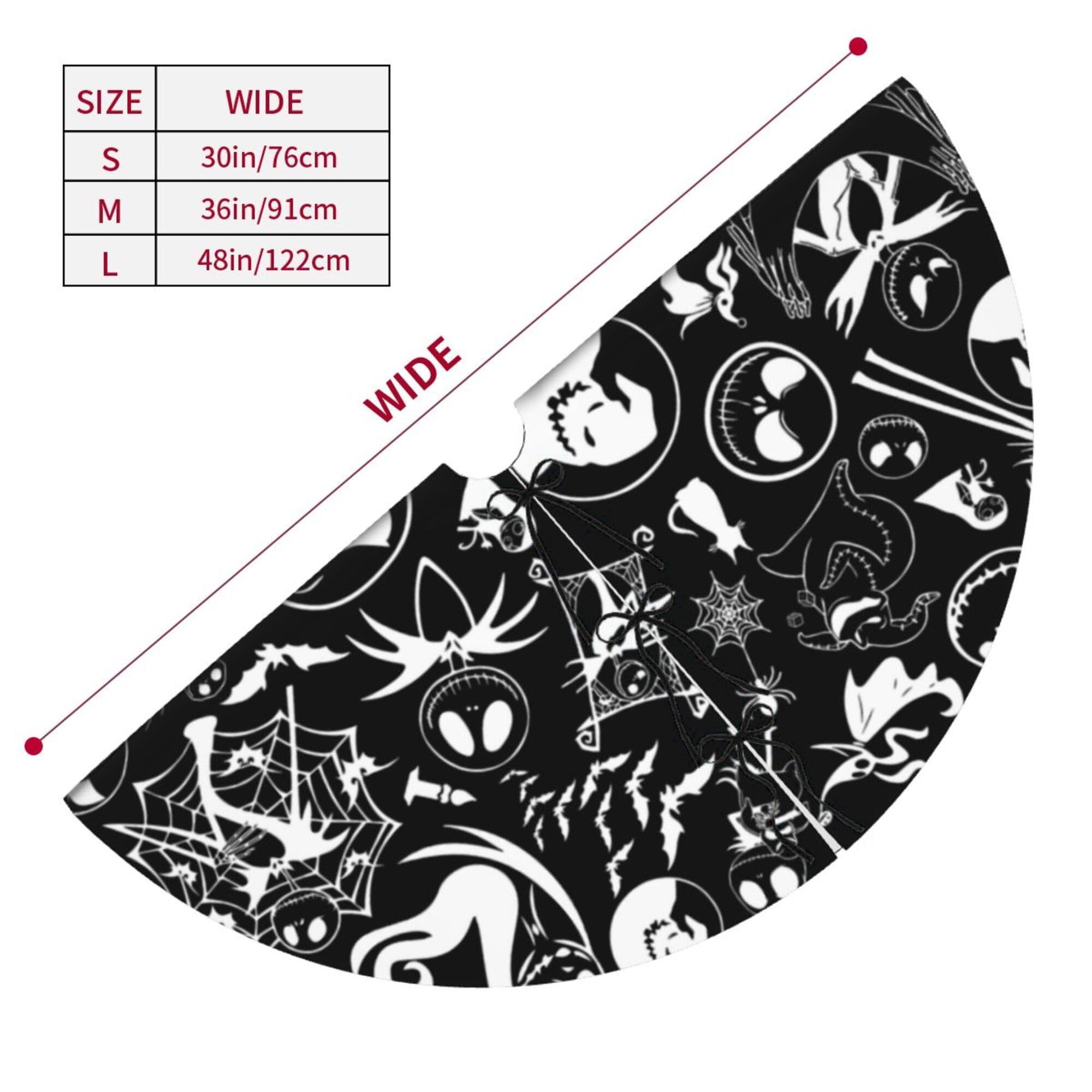 Happy Halloween Tree Skirt 48 in, Skull Christmas Tree Ornaments, Bat Spider Horror Party Decoration,Black