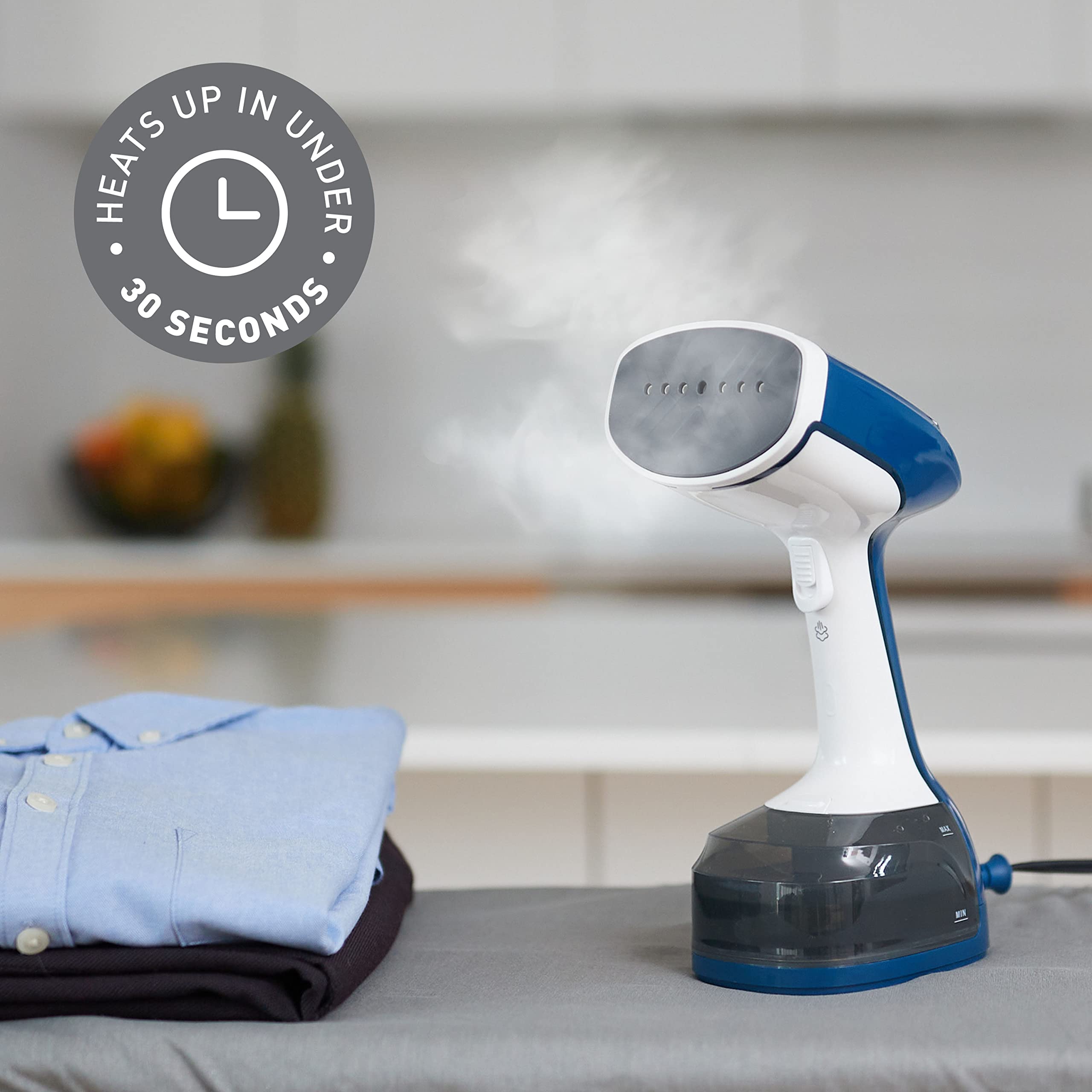 Sunbeam Handheld Steamer 1200W - Dual Steam Settings, Fast 30s Heat-Up, Bristle Brush, One Size, Blue Finish