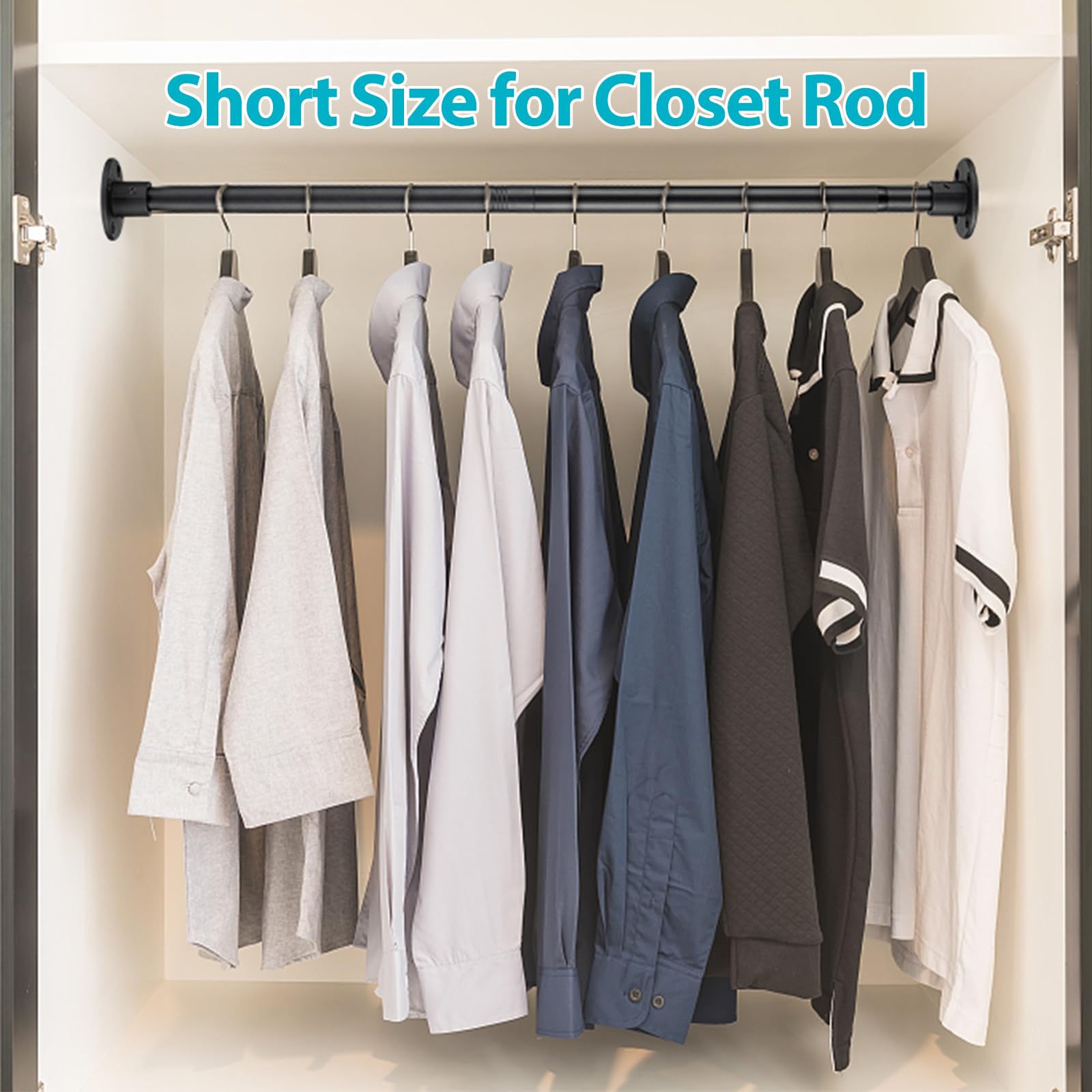 Closet Rods For Hanging Clothes, 21-32 Inch Adjustable Size, Screw Fixing Connection, For Closet Wardrobes Laundry Rv, Black