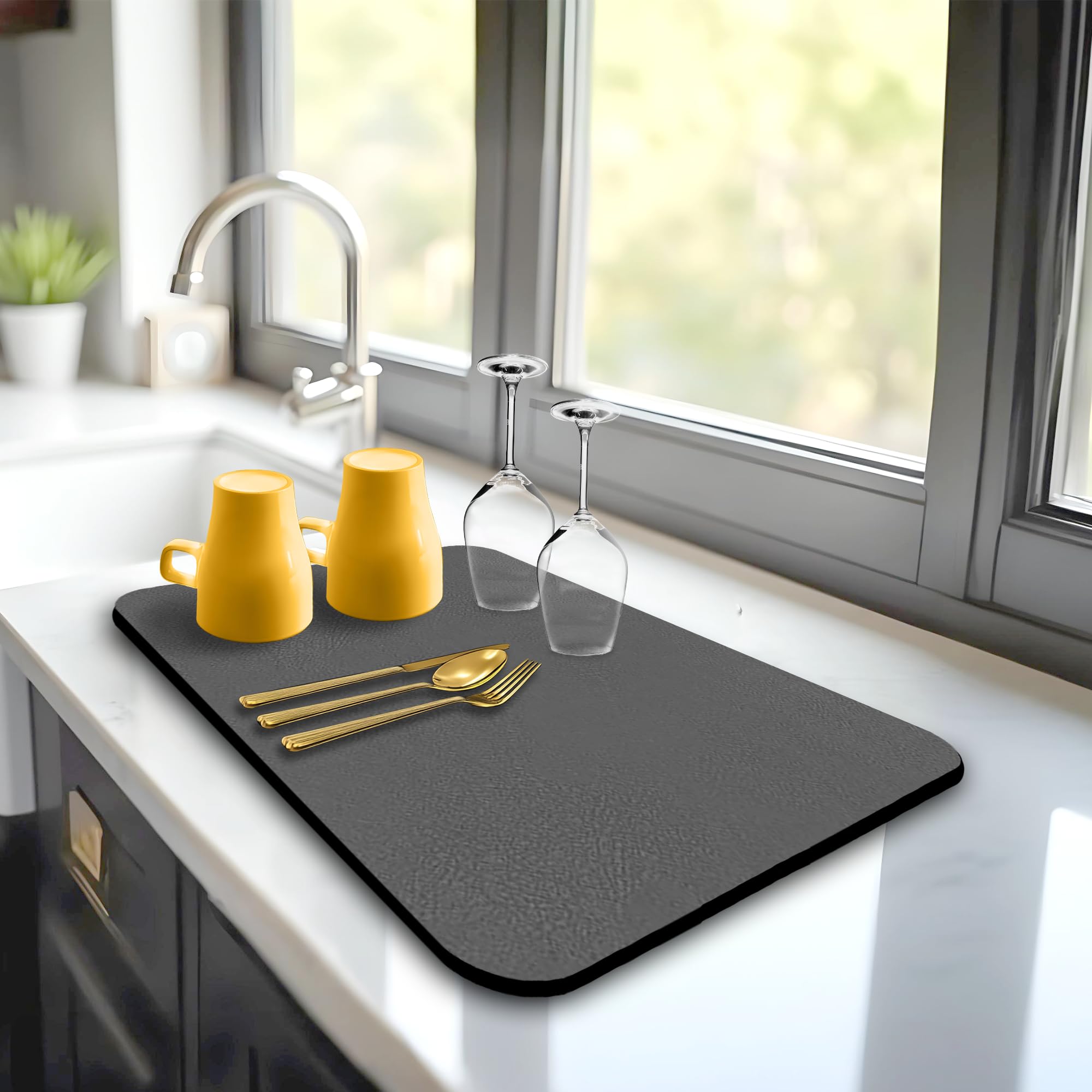 STRABELLA Dish Drying Mat Super Absorbent - 16 x 12 Coffee Mat for Countertops - Non-Slip Drying Mat for Kitchen Counter - Easy 
