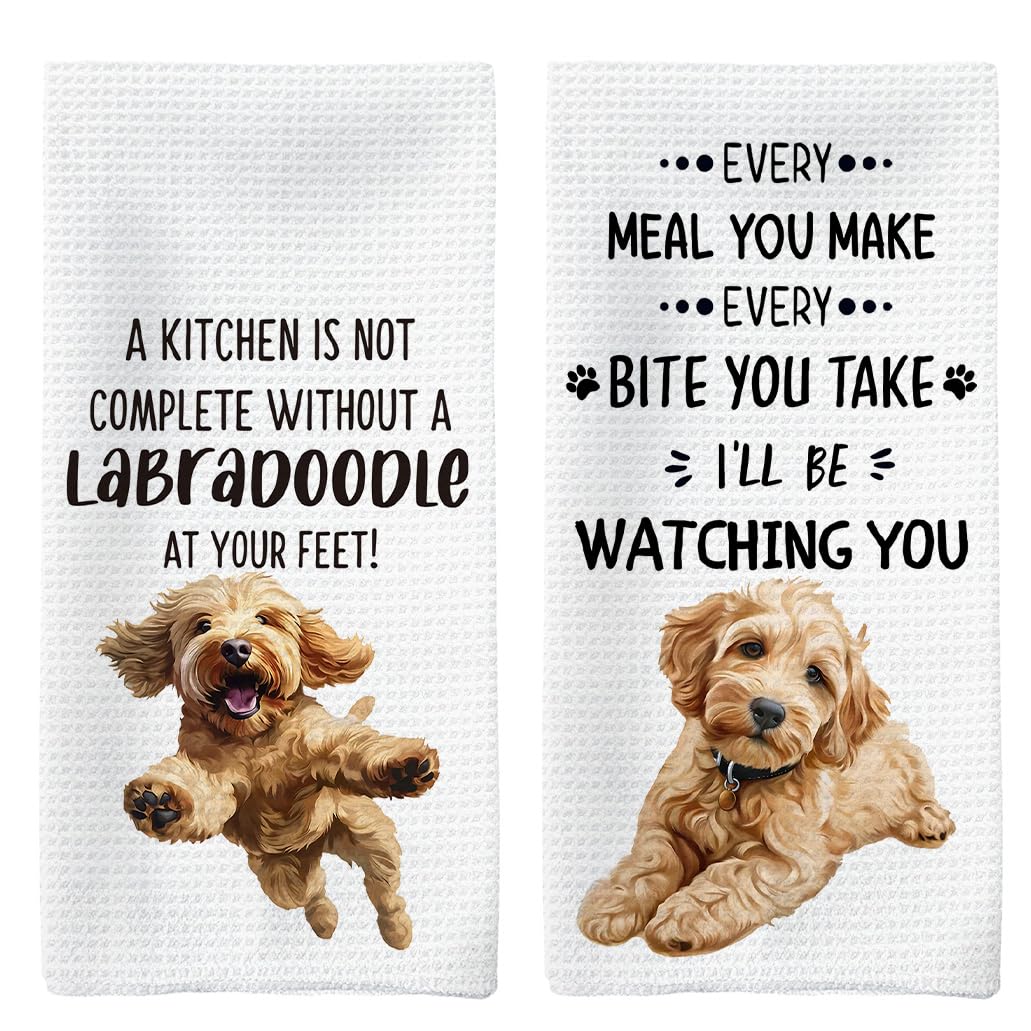 Tzhim Labradoodle Dog Kitchen Towels Set of 2, Labradoodle Gifts Hand Towels, Dish Towels Dishcloths Tea Towels for Kitchen, Dog