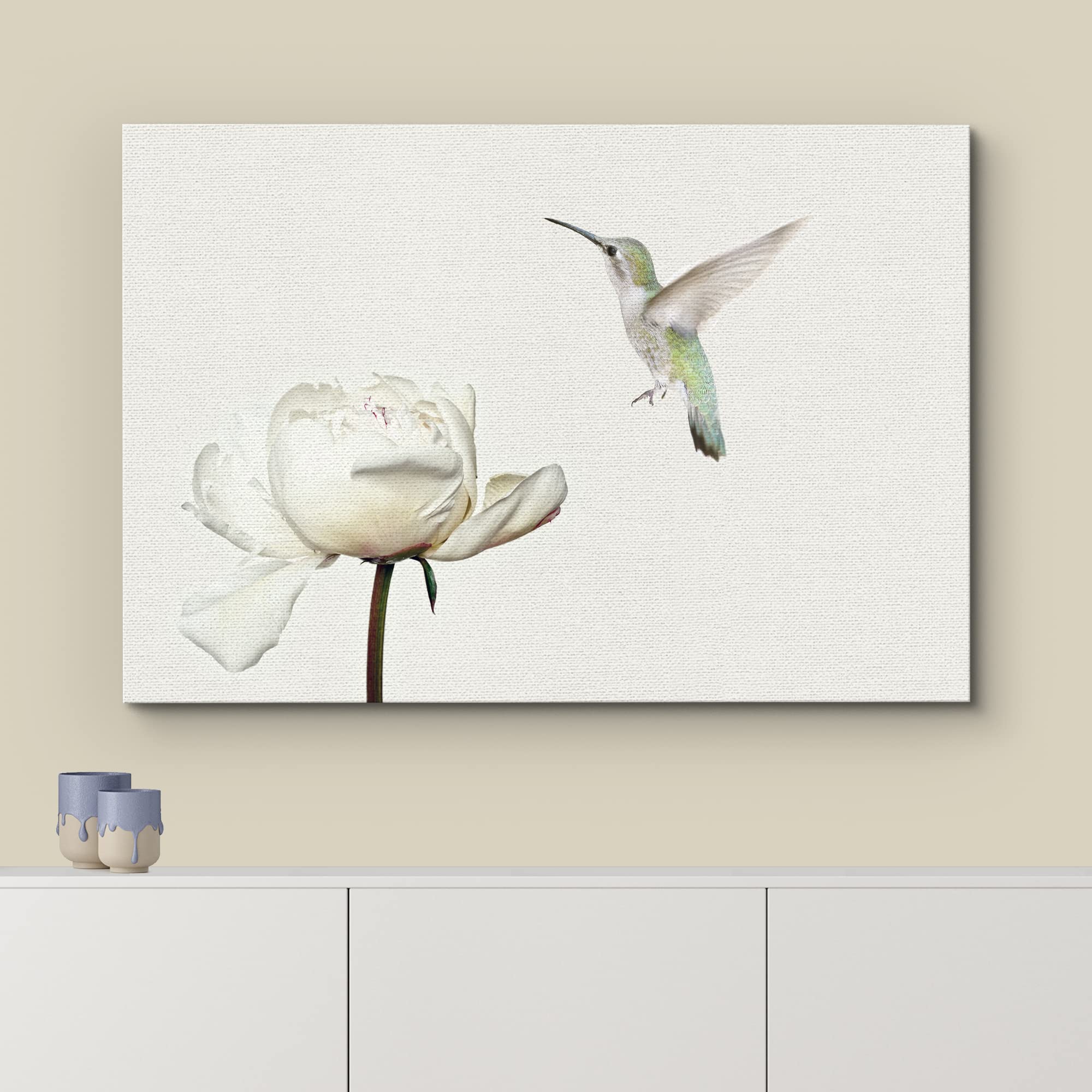 Wall26 Canvas Print Wall Art Hummingbird Flies On White Carnation Flower Animals Wildlife Photography Realism Rustic Scenic Natu