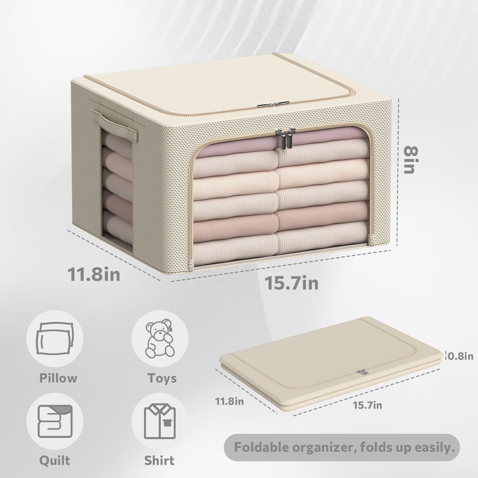 3Pack Frame Storage Box - Clothes Storage Bin Bags Oxford Fabric Foldable Stackable Container Organizer Set with Clear Window &