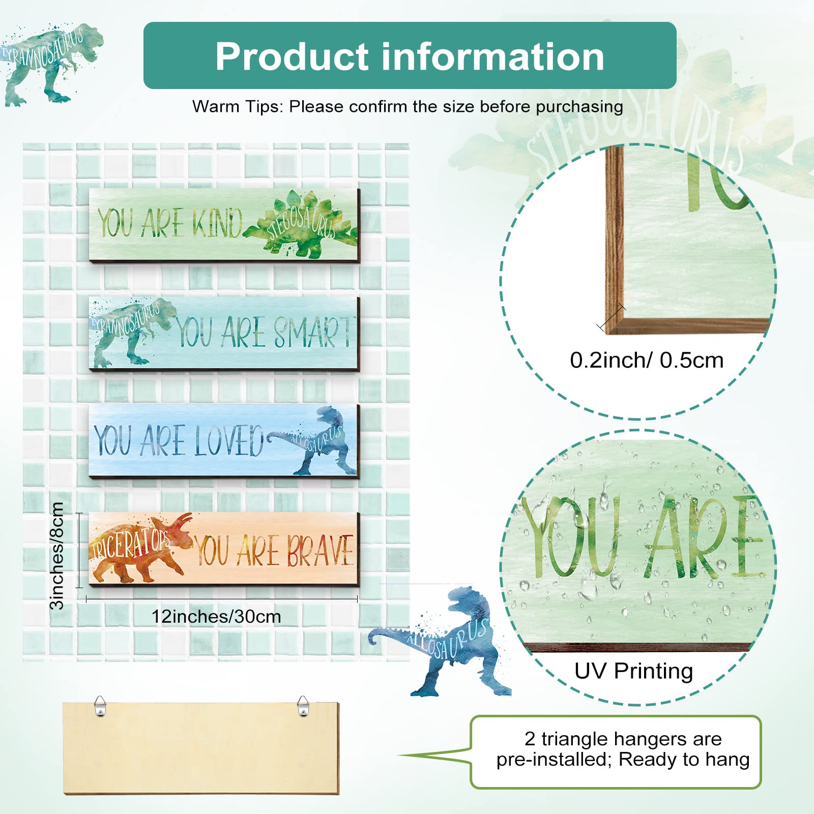 Yalikop 4 Pcs Dinosaur Room Decor For Boys, Inspirational Dinosaur Posters For Kids Room, Dinosaur Wall Decor For Nursery Room C