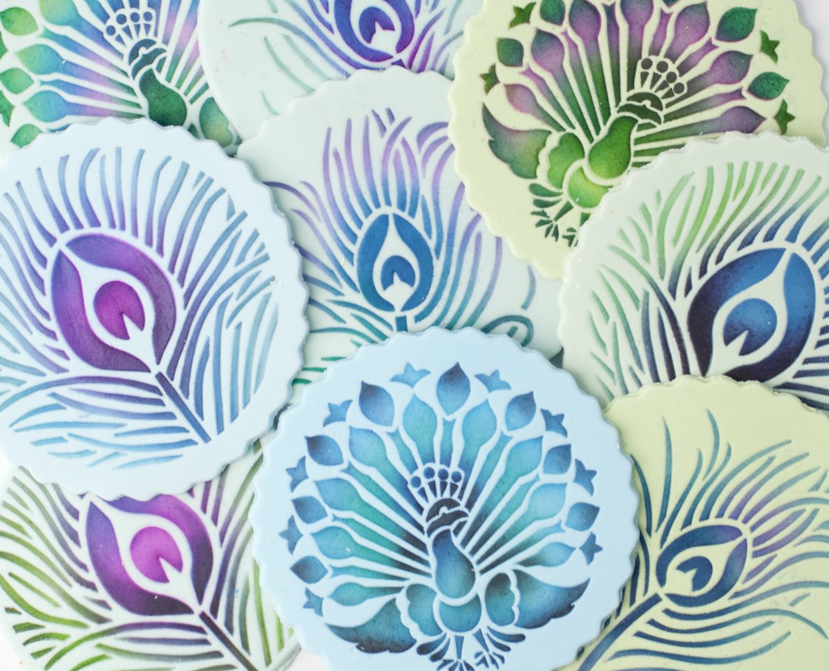Designer Stencils Peacock Cookie Stencil Set, Beige/Semi-Transparent