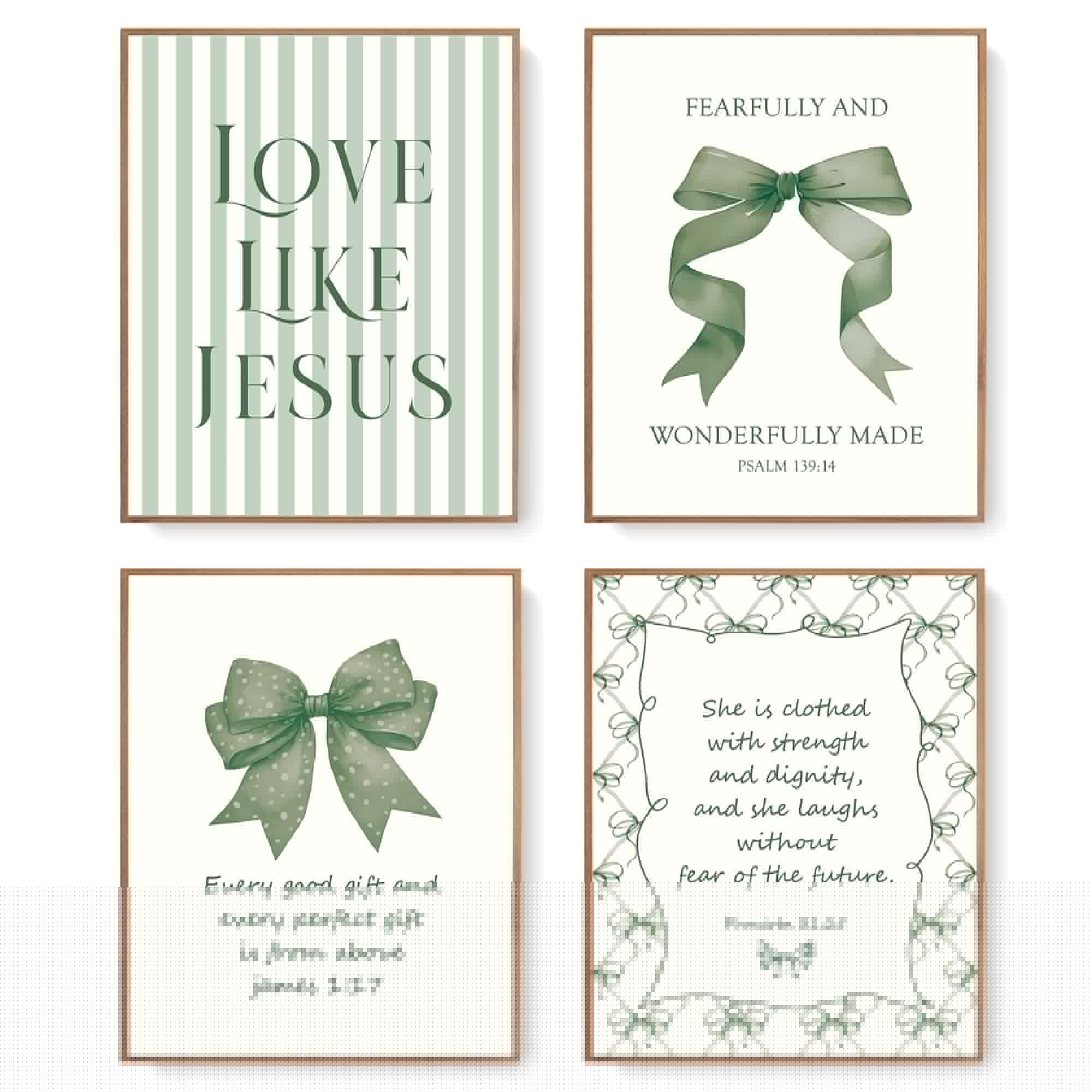 Lartsfro Coquette Green Bow Jesus Wall Art Decor Posters, Olive Green Bow Christian Room Bedroom Bathroom Dorm Wall Art Decor Ae
