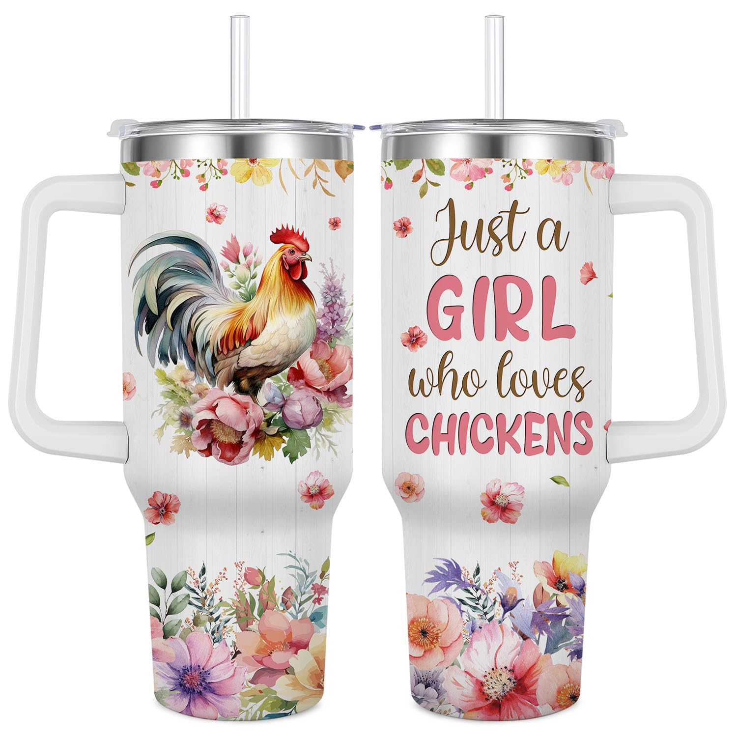 Chicken Gift for Chicken Lover,40oz Chicken Tumbler with Handle Insulated Stainless Steel Travel Mug (Chicken)