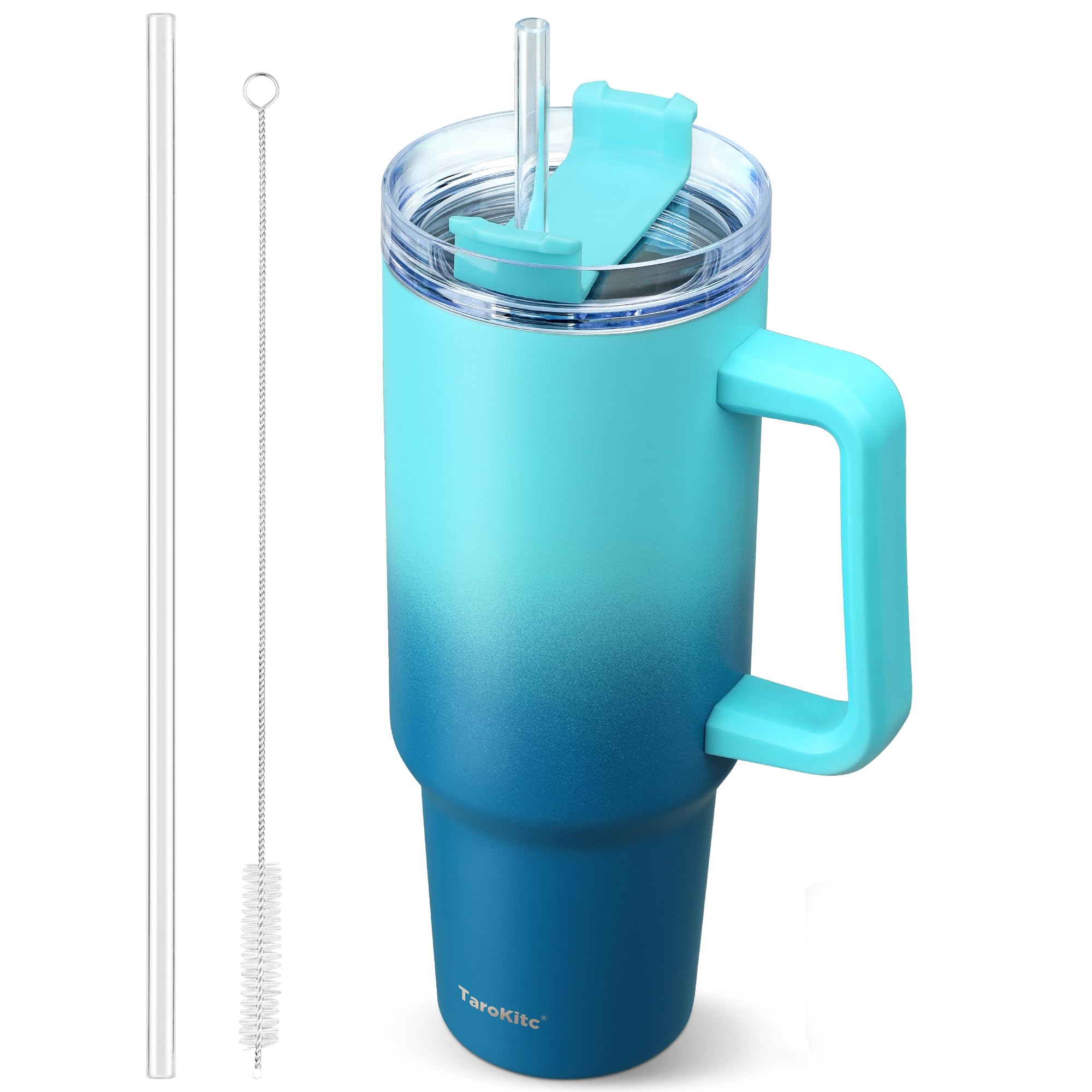 40 oz Tumbler with Handle | Stainless Steel Insulated Travel Mug Iced Coffee Cup with Lids and Straw | Keeps Drinks Cold for 34 
